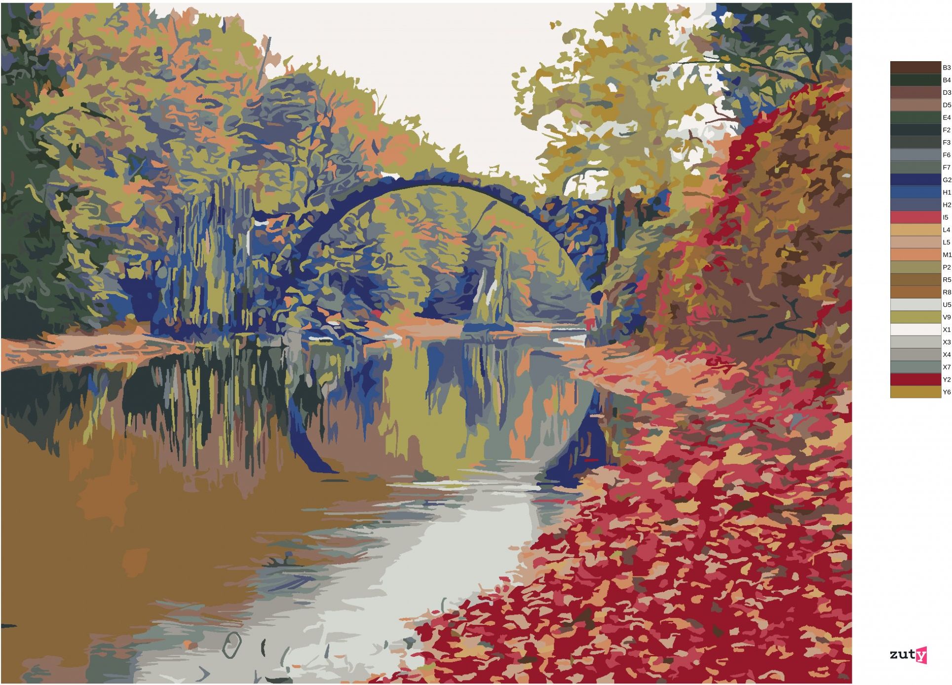 zuty Malování podle čísel - BAREVNÁ PODZIMNÍ SCÉNA MOSTU - Rozměr: 40x50 cm, Rámování: Varianta: vypnuté plátno na rám - obrázek 3