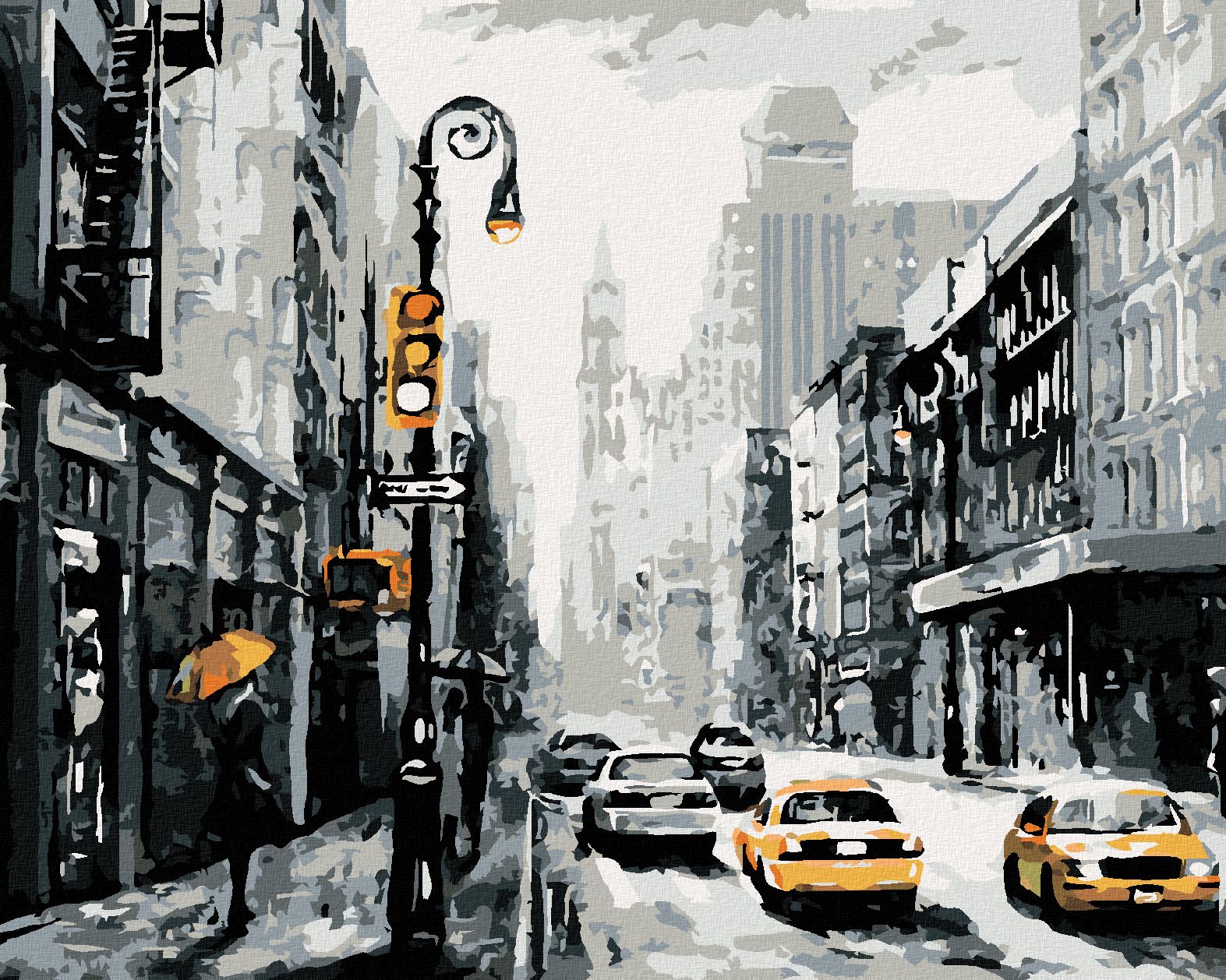 zuty Malování podle čísel - ULICE V NEW YORKU A TAXÍKY - Rozměr: 40x50 cm, Rámování: Varianta: bez rámu a bez vypnutí plátna - obrázek 1