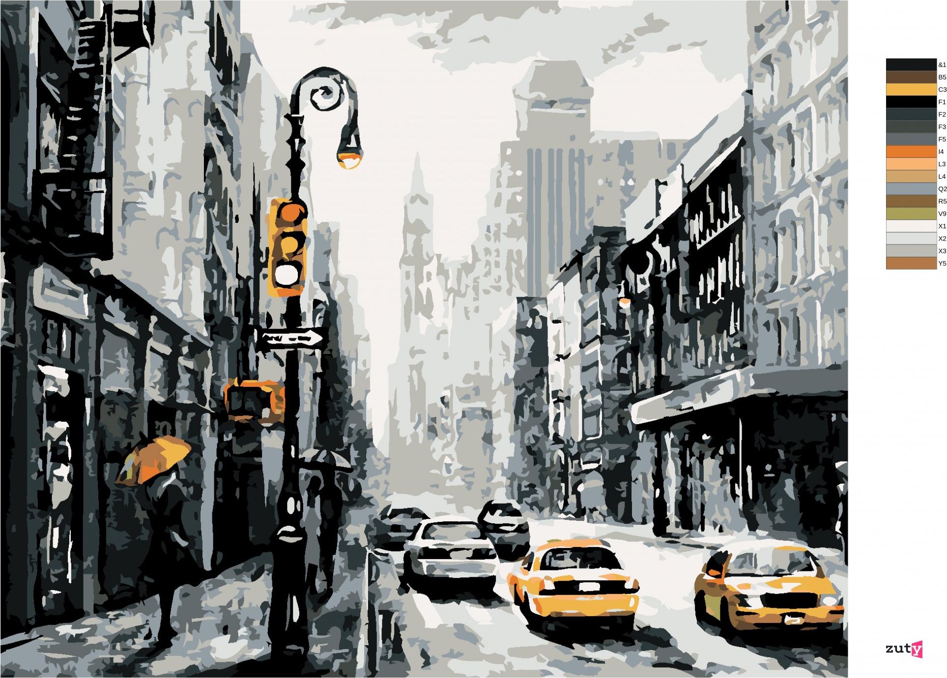 zuty Malování podle čísel - ULICE V NEW YORKU A TAXÍKY - Rozměr: 40x50 cm, Rámování: Varianta: bez rámu a bez vypnutí plátna - obrázek 2