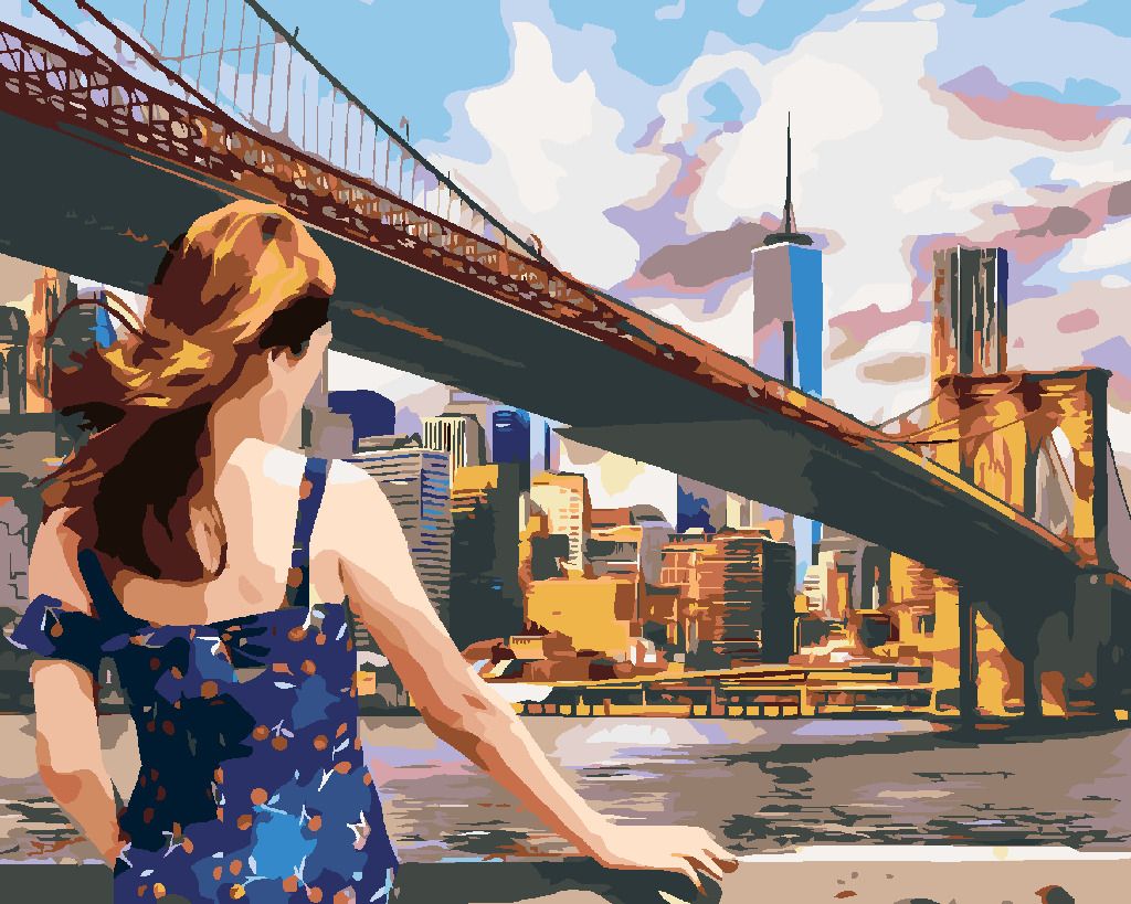zuty Malování podle čísel - ŽENA U BROOKLYN BRIDGE V NEW YORKU - Rozměr: 40x50 cm, Rámování: Varianta: bez rámu a bez vypnutí plátna - obrázek 9
