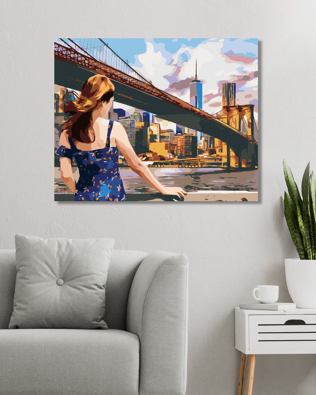 zuty Malování podle čísel - ŽENA U BROOKLYN BRIDGE V NEW YORKU - Rozměr: 40x50 cm, Rámování: Varianta: vypnuté plátno na rám - obrázek 2
