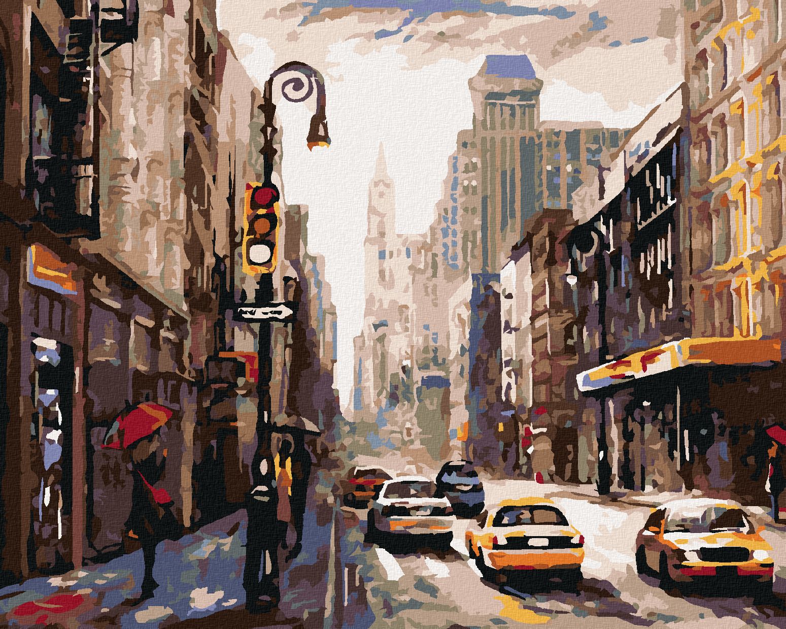 zuty Malování podle čísel - ŽENA S DEŠTNÍKEM V NEW YORKU - Rozměr: 40x50 cm, Rámování: Varianta: bez rámu a bez vypnutí plátna - obrázek 1