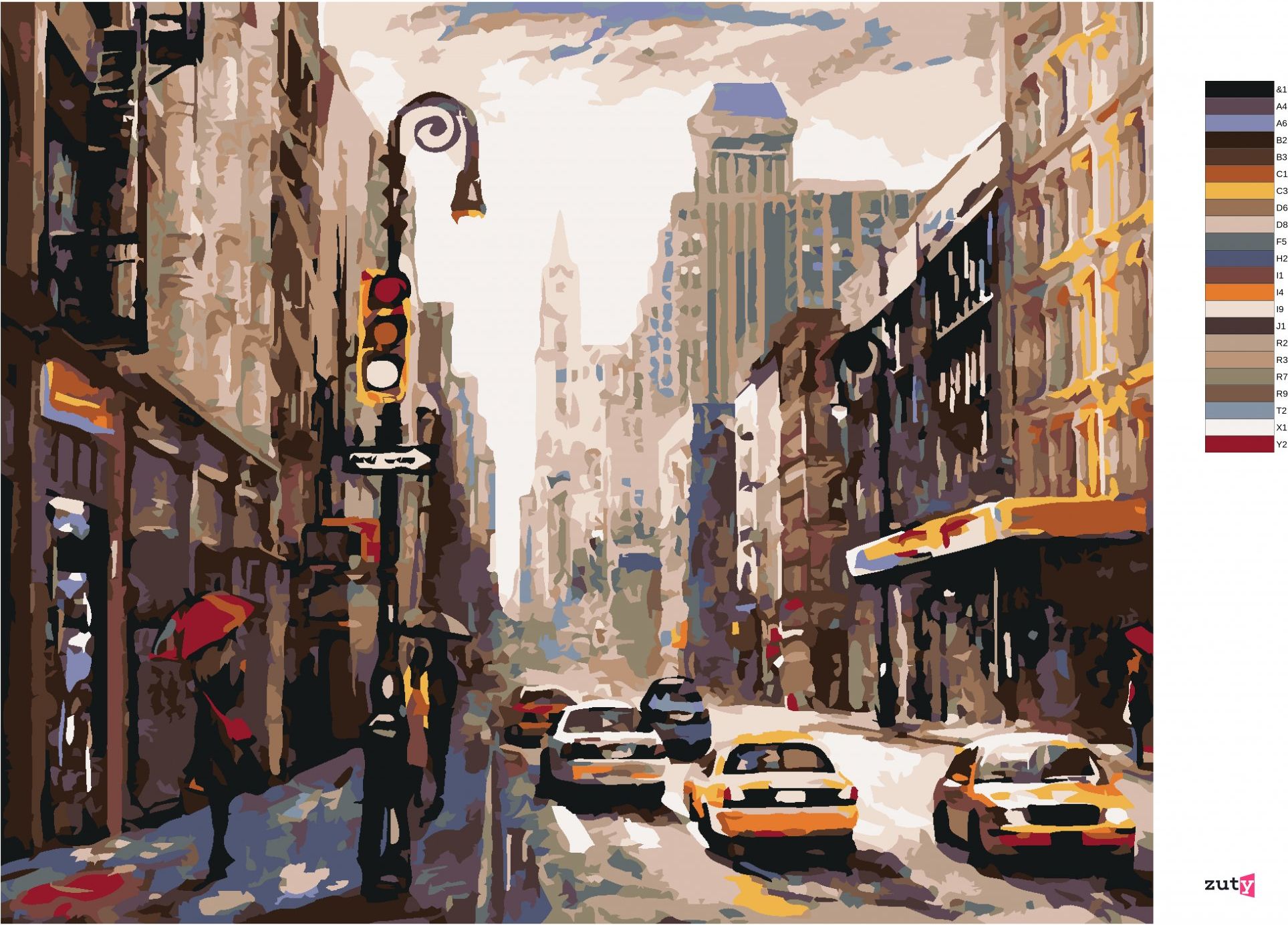 zuty Malování podle čísel - ŽENA S DEŠTNÍKEM V NEW YORKU - Rozměr: 40x50 cm, Rámování: Varianta: bez rámu a bez vypnutí plátna - obrázek 4