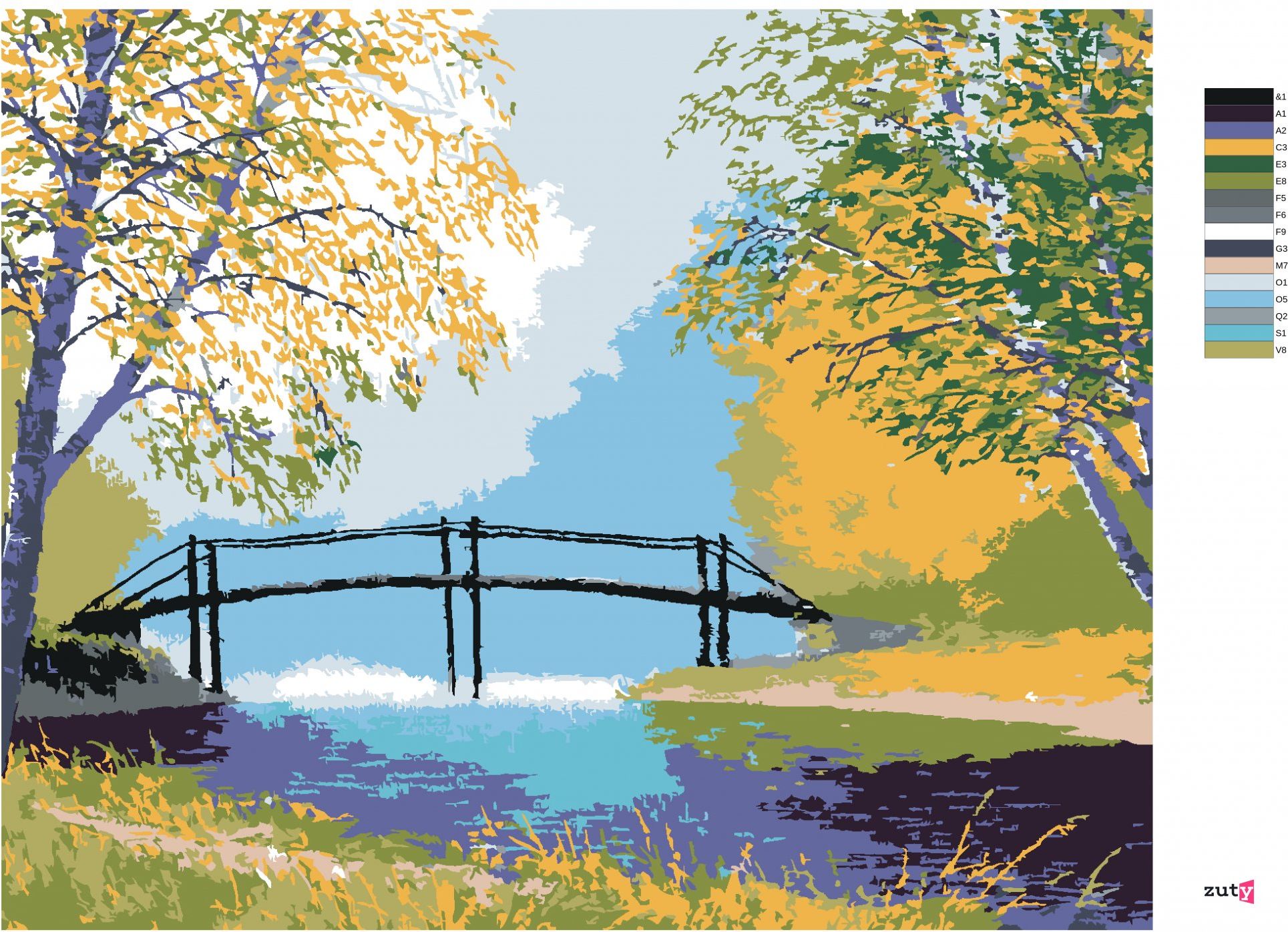 zuty Malování podle čísel - LES S LÁVKOU PŘES ŘEKU - Rozměr: 40x50 cm, Rámování: Varianta: vypnuté plátno na rám - obrázek 6
