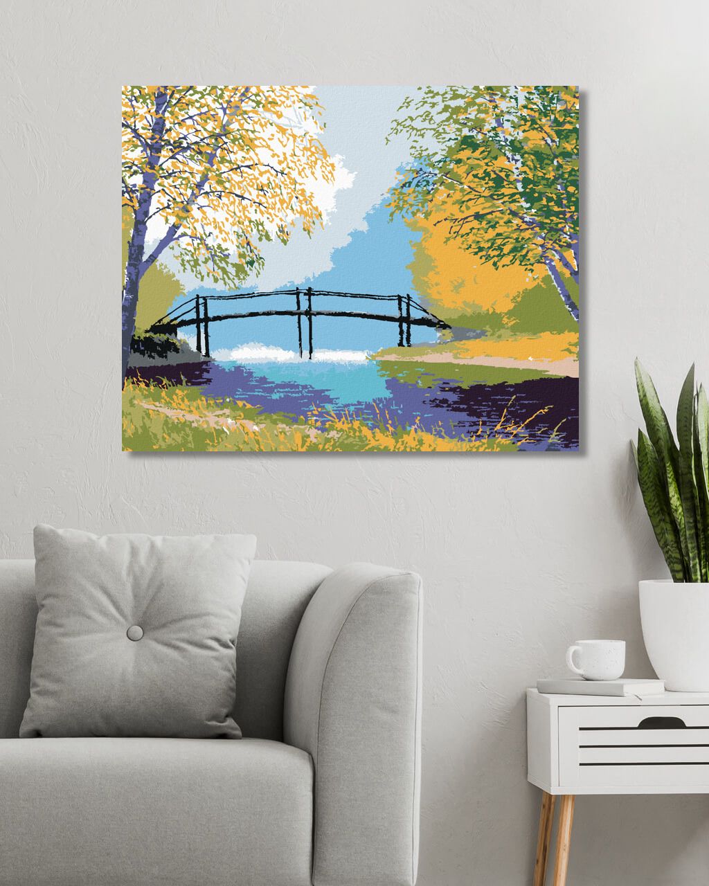 zuty Malování podle čísel - LES S LÁVKOU PŘES ŘEKU - Rozměr: 40x50 cm, Rámování: Varianta: vypnuté plátno na rám - obrázek 9