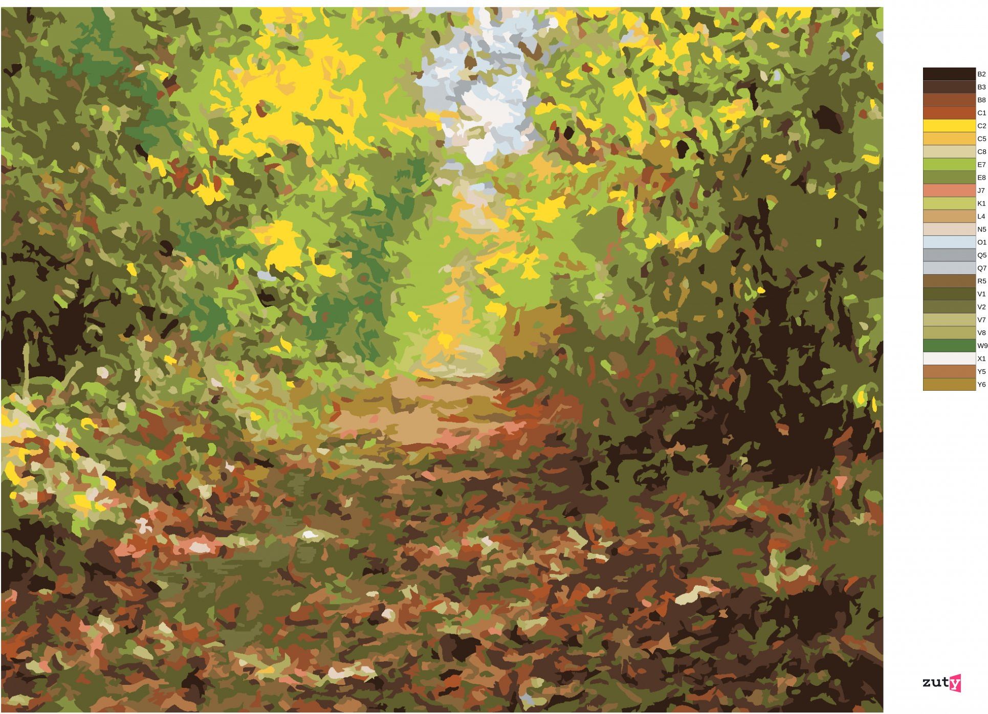zuty Malování podle čísel - PĚŠÍ ULIČKA V LESE - Rozměr: 40x50 cm, Rámování: Varianta: vypnuté plátno na rám - obrázek 9