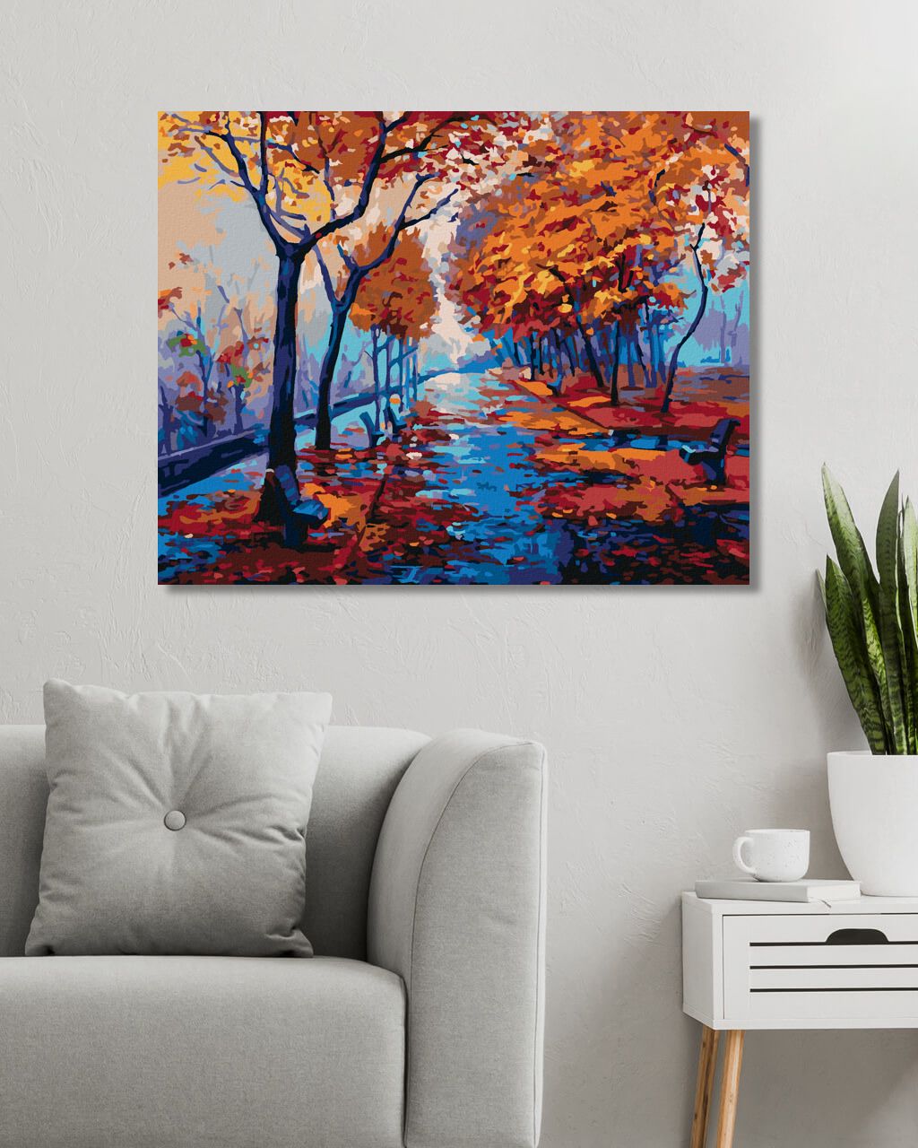 zuty Malování podle čísel - PODZIMNÍ LESOPARK S PRÁZDNÝMI LAVIČKAMI - Rozměr: 40x50 cm, Rámování: Varianta: bez rámu a bez vypnutí plátna - obrázek 3
