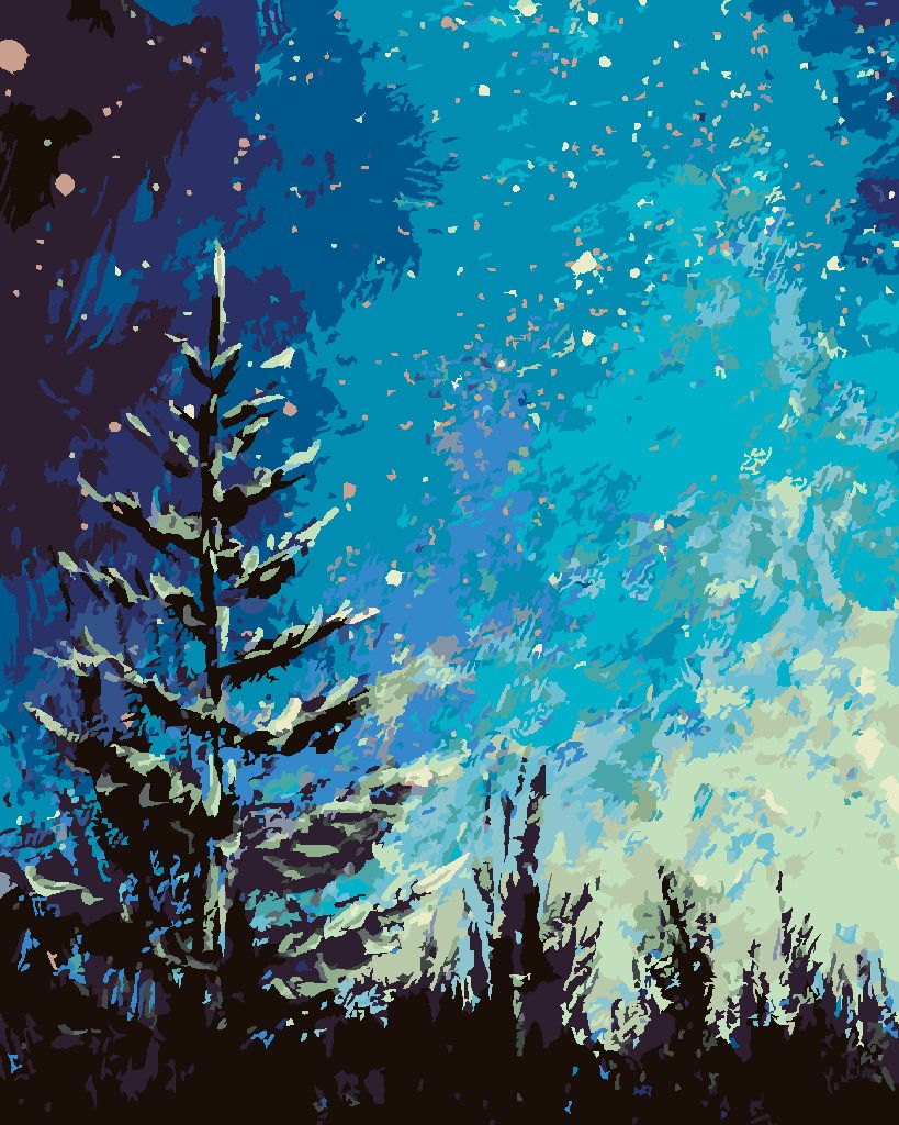 zuty Malování podle čísel - STROM A NOČNÍ OBLOHA V LESE - Rozměr: 40x50 cm, Rámování: Varianta: bez rámu a bez vypnutí plátna - obrázek 3