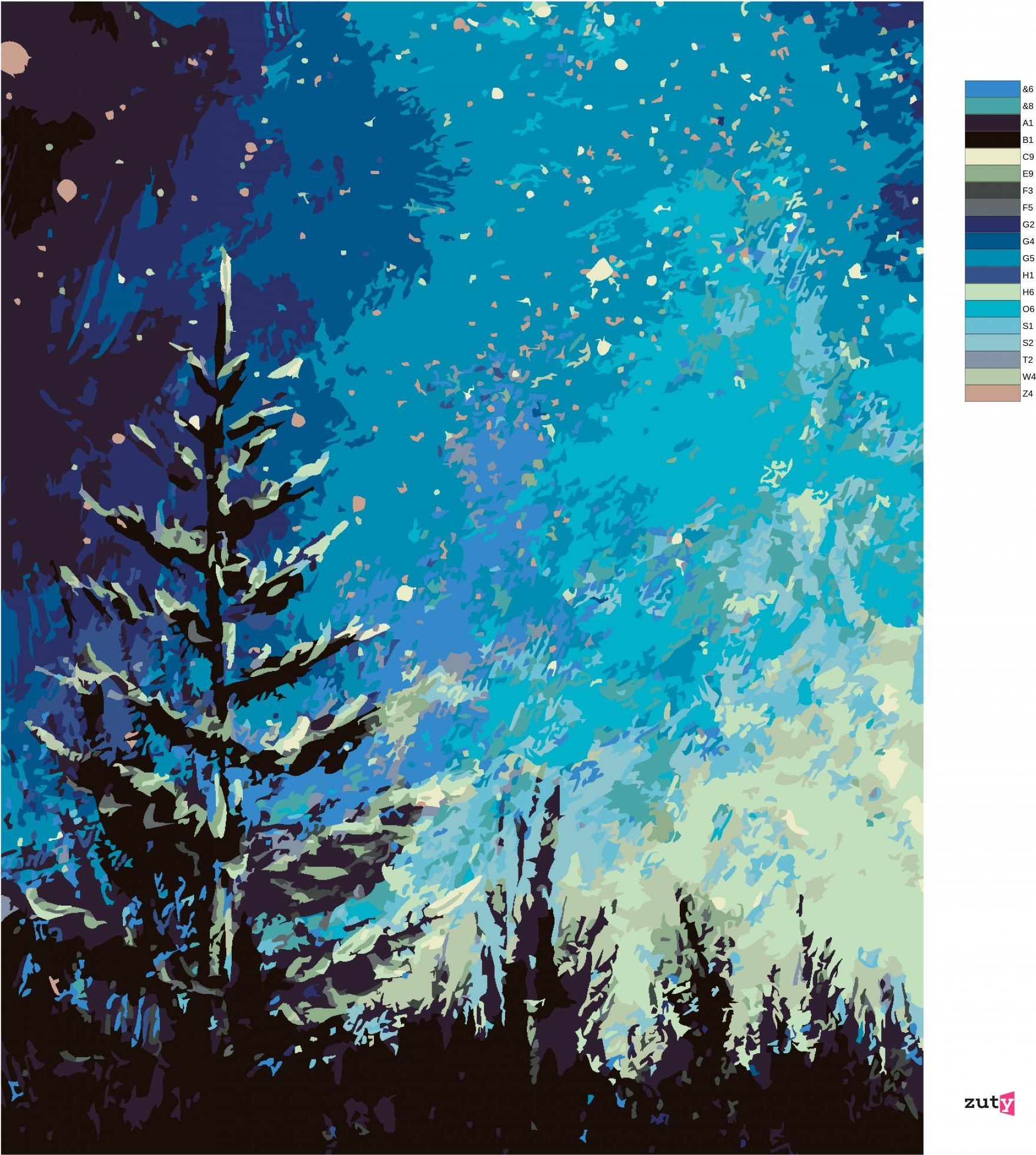 zuty Malování podle čísel - STROM A NOČNÍ OBLOHA V LESE - Rozměr: 40x50 cm, Rámování: Varianta: bez rámu a bez vypnutí plátna - obrázek 5