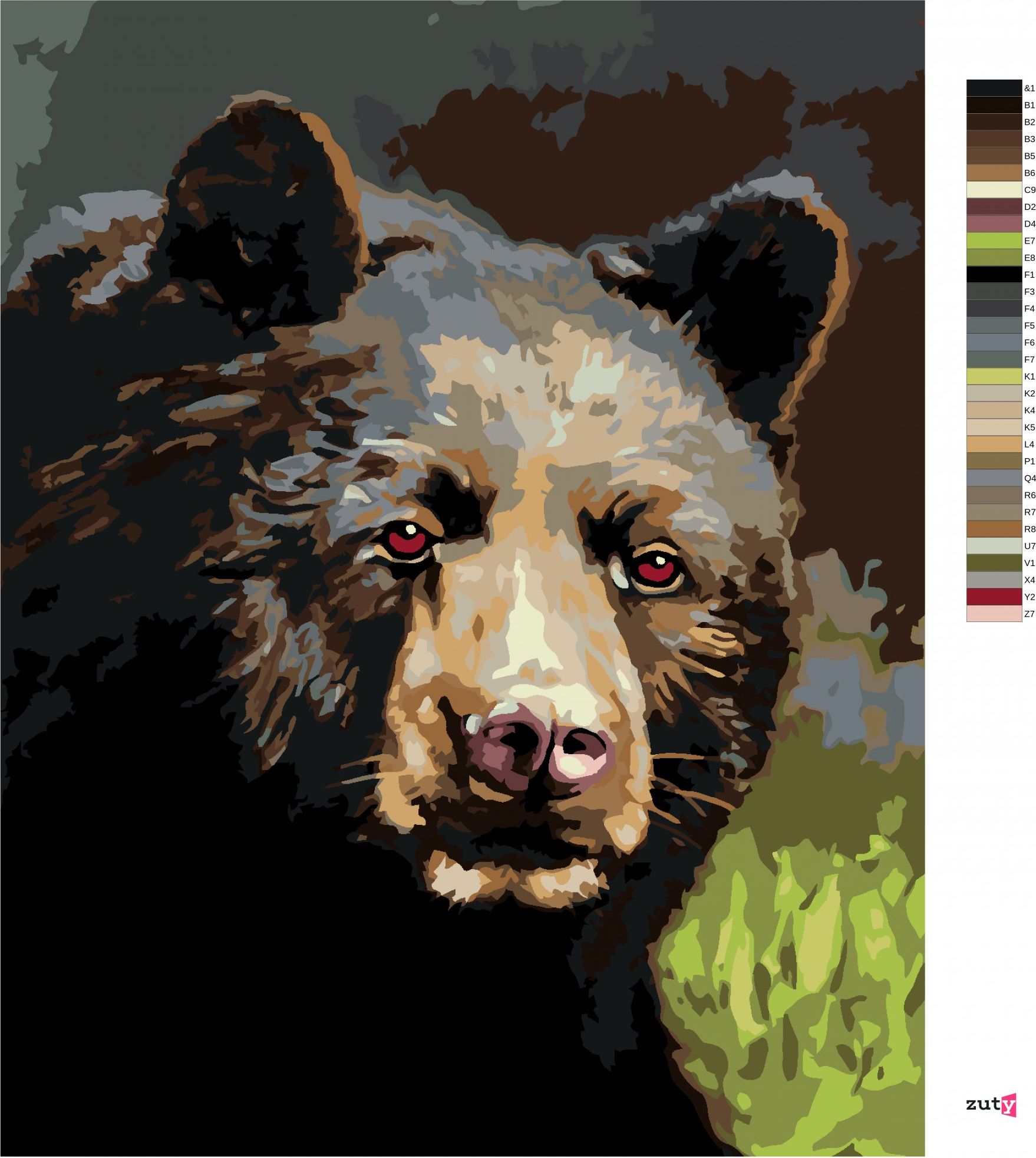 zuty Malování podle čísel - PORTRÉT MEDVĚD (D. RUSTY RUST) - Rozměr: 40x50 cm, Rámování: Varianta: bez rámu a bez vypnutí plátna - obrázek 2