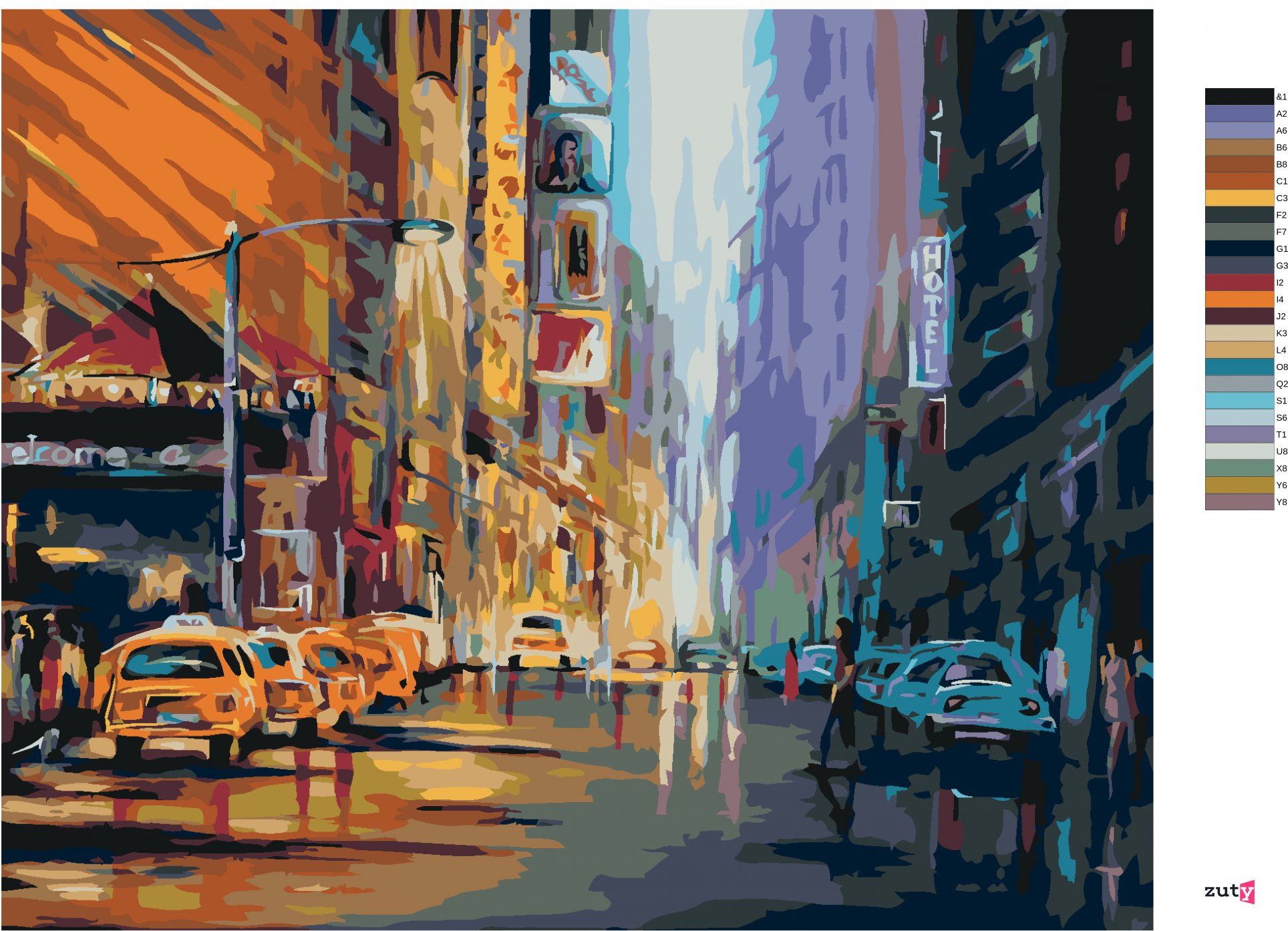 zuty Malování podle čísel - VEČERNÍ ŽIVOT V NEW YORKU - Rozměr: 40x50 cm, Rámování: Varianta: bez rámu a bez vypnutí plátna - obrázek 7