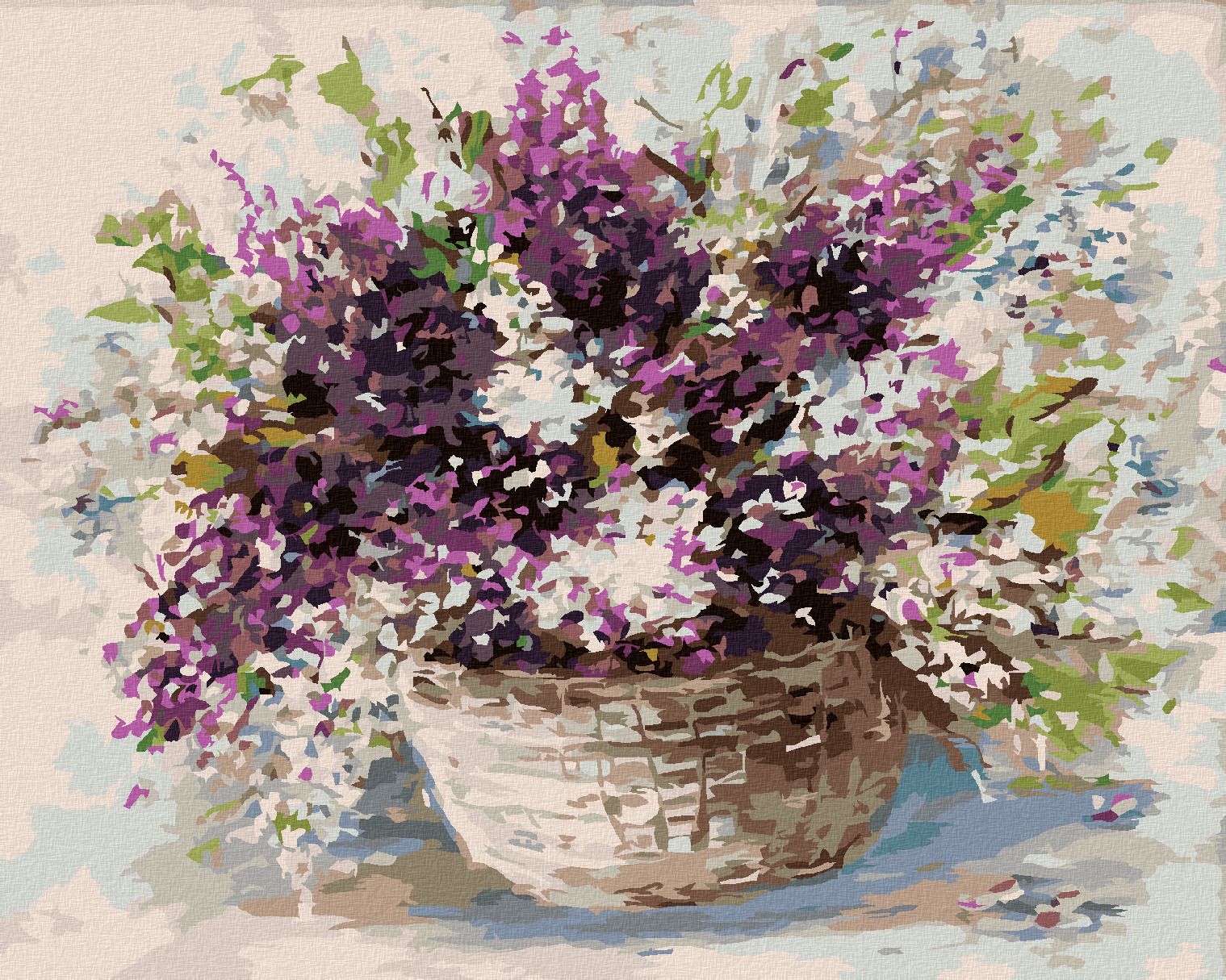 zuty Malování podle čísel - LEVANDULE V PROUTĚNÉM KOŠÍKU - Rozměr: 40x50 cm, Rámování: Varianta: vypnuté plátno na rám - obrázek 1