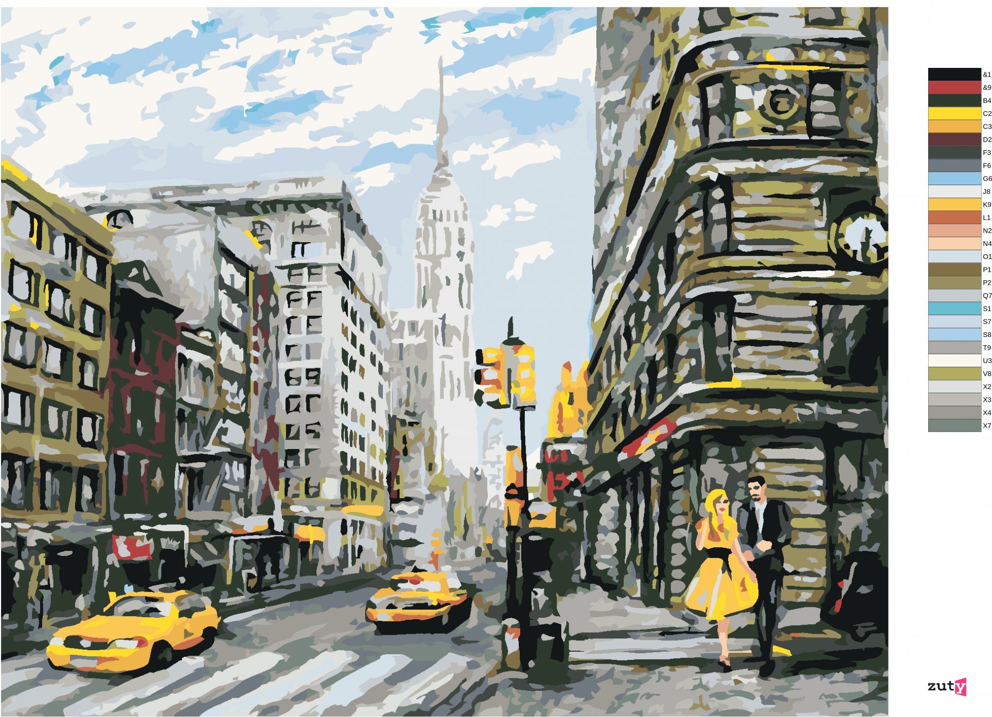 zuty Malování podle čísel - PÁR NA ULICI V NEW YORKU - Rozměr: 40x50 cm, Rámování: Varianta: vypnuté plátno na rám - obrázek 4