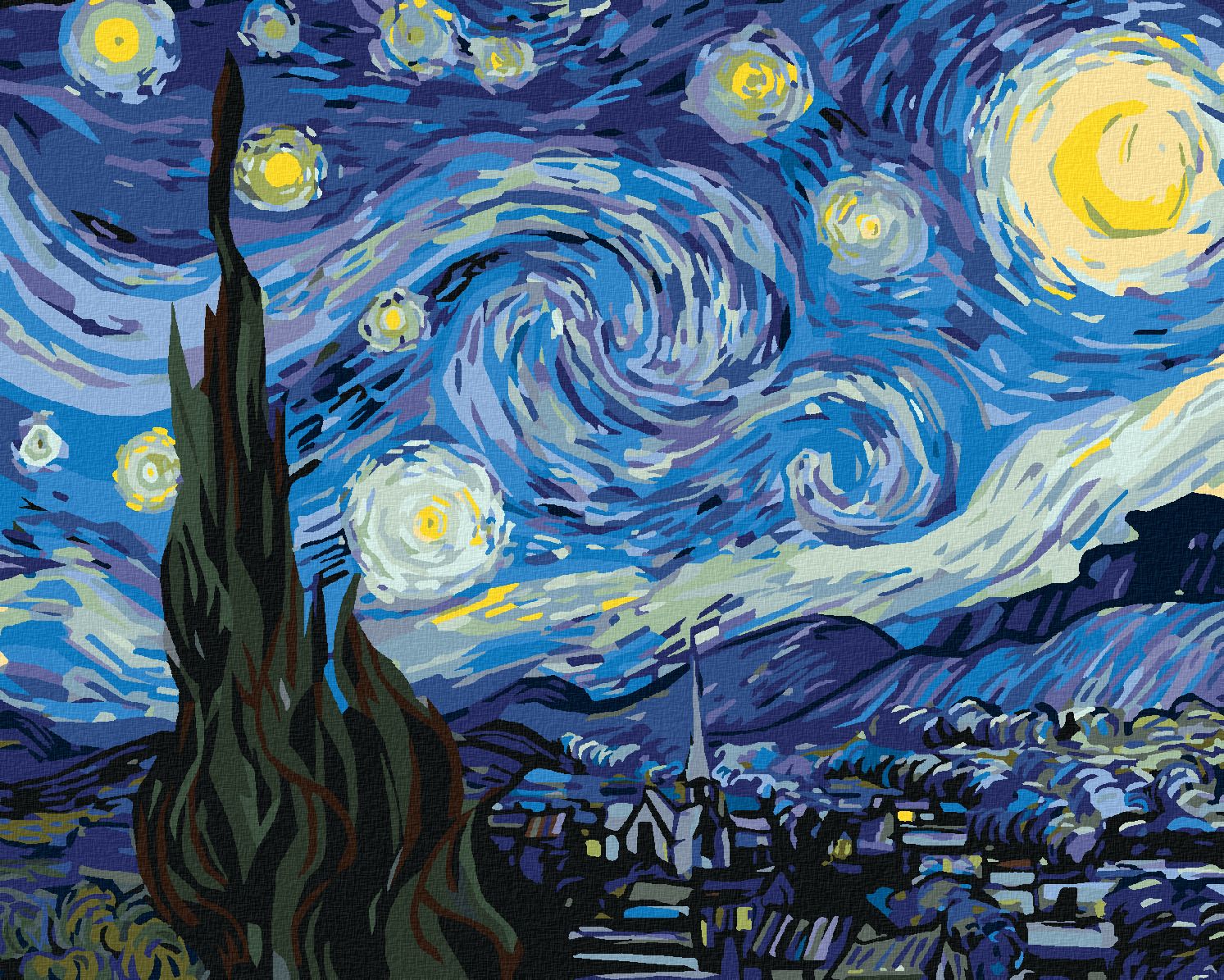 zuty Malování podle čísel - MĚSÍC V PODÁNÍ VAN GOGHA - Rozměr: 40x50 cm, Rámování: Varianta: bez rámu a bez vypnutí plátna - obrázek 1