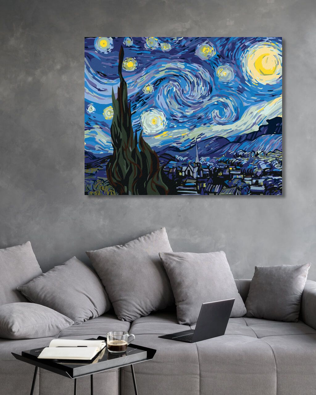 zuty Malování podle čísel - MĚSÍC V PODÁNÍ VAN GOGHA - Rozměr: 40x50 cm, Rámování: Varianta: bez rámu a bez vypnutí plátna - obrázek 4