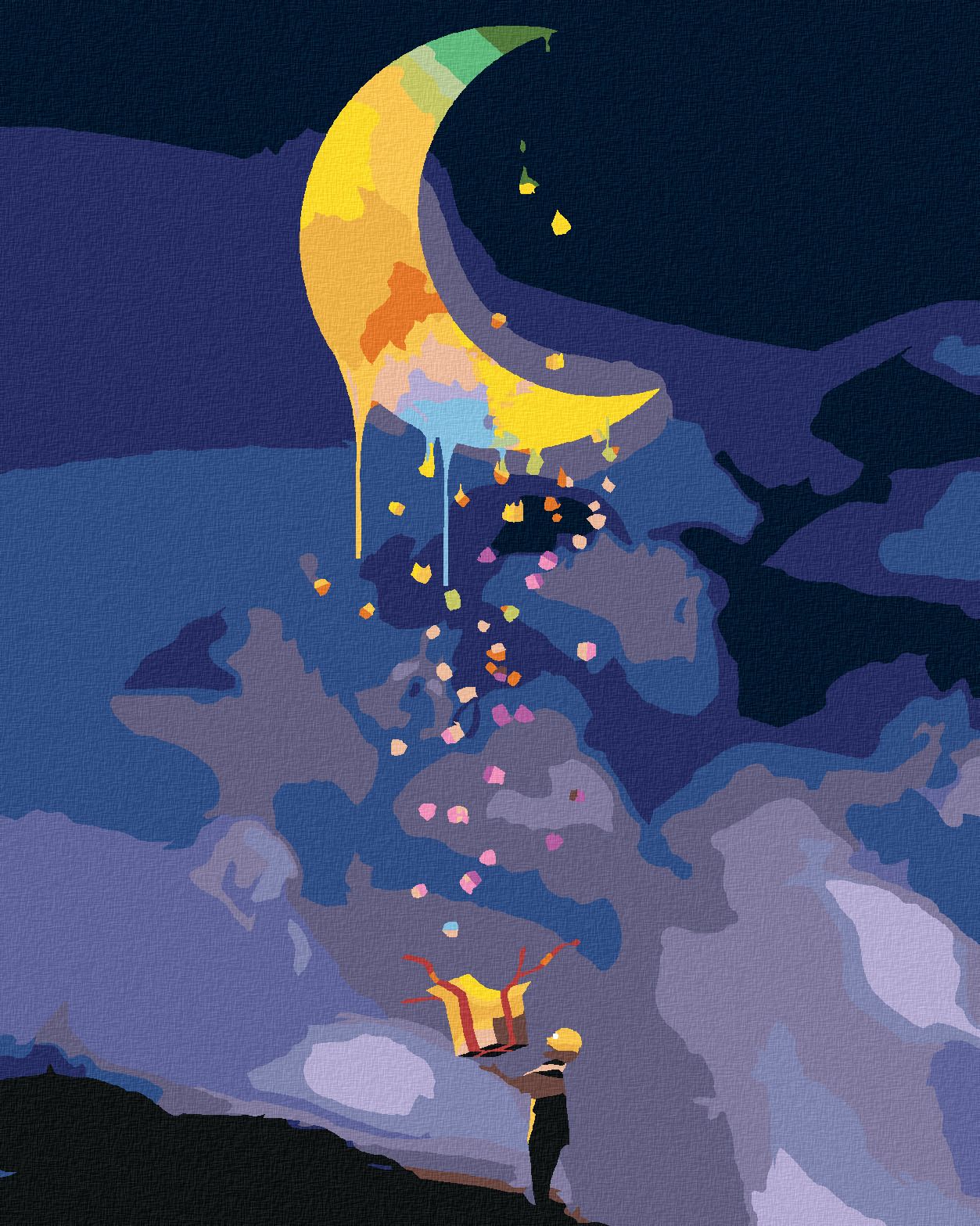 zuty Malování podle čísel - BAREVNÉ TÁNÍ MĚSÍCE - Rozměr: 40x50 cm, Rámování: Varianta: vypnuté plátno na rám - obrázek 1