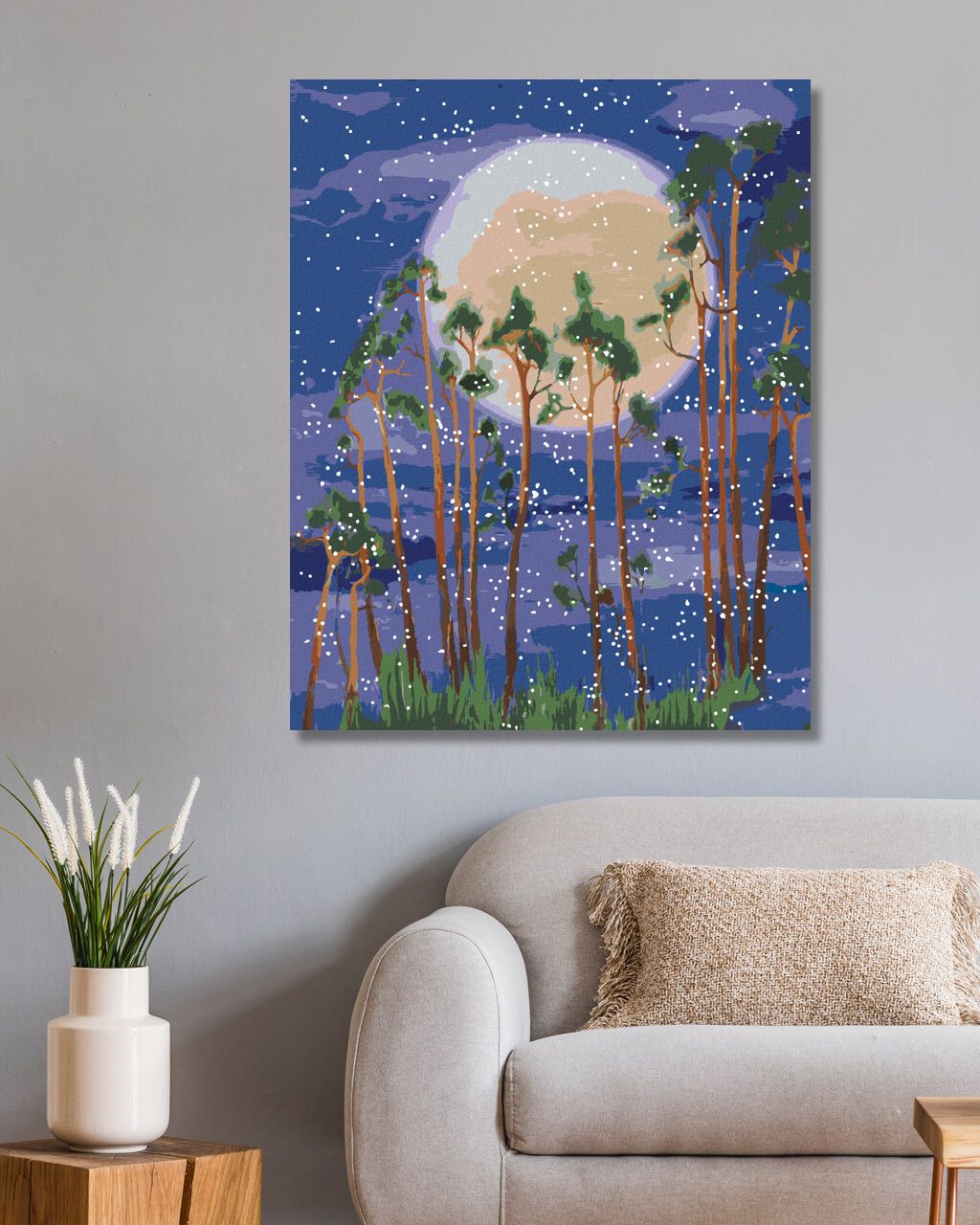 zuty Malování podle čísel - MĚSÍC ZA STROMY V LESE - Rozměr: 40x50 cm, Rámování: Varianta: vypnuté plátno na rám - obrázek 9