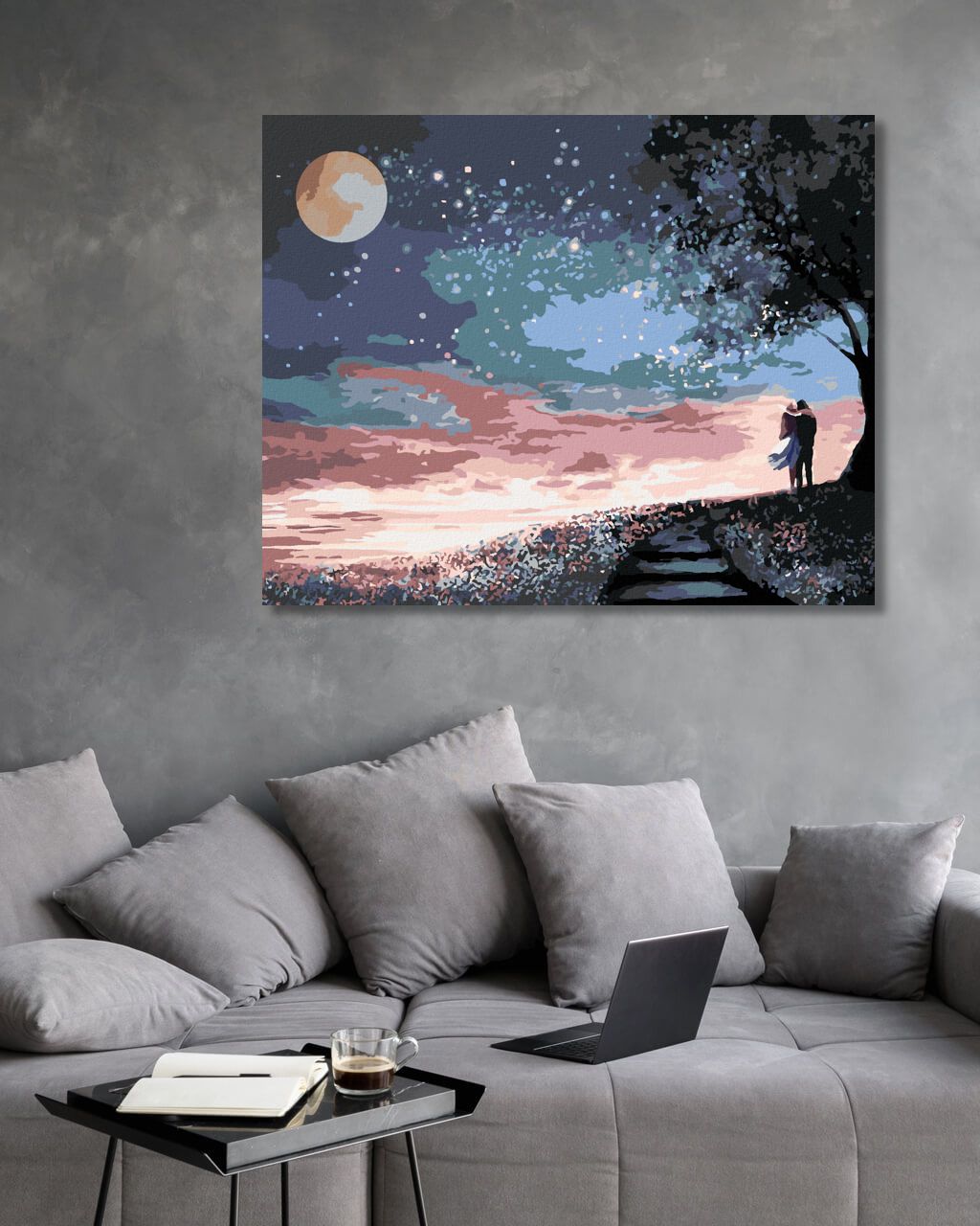 zuty Malování podle čísel - MILENCI POD HVĚZDAMI MĚSÍCE - Rozměr: 40x50 cm, Rámování: Varianta: bez rámu a bez vypnutí plátna - obrázek 8