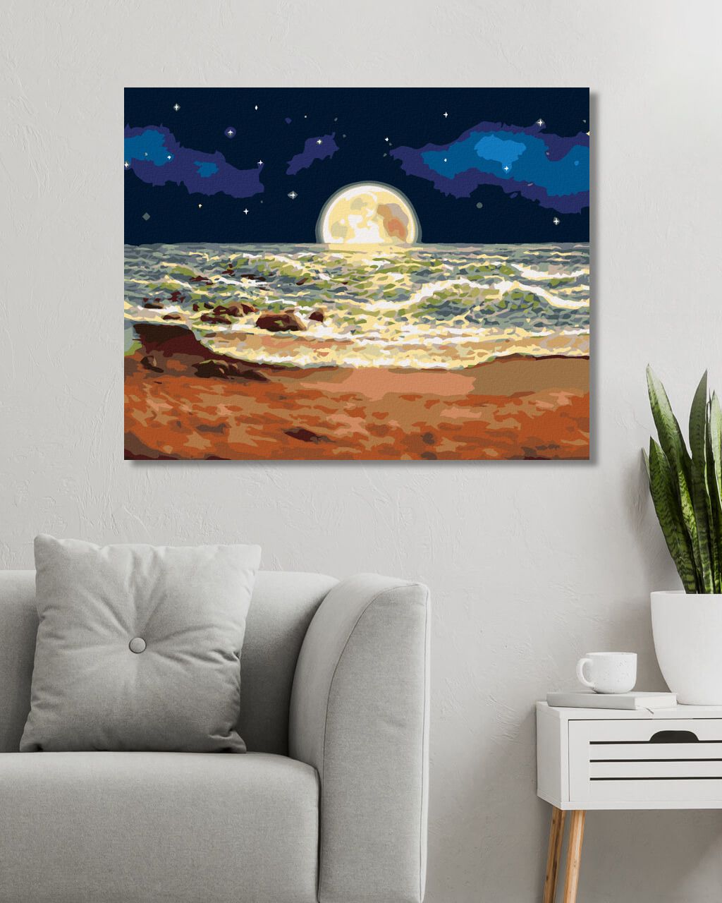 zuty Malování podle čísel - MĚSÍC SCHOVANÝ ZA MOŘEM - Rozměr: 40x50 cm, Rámování: Varianta: bez rámu a bez vypnutí plátna - obrázek 5