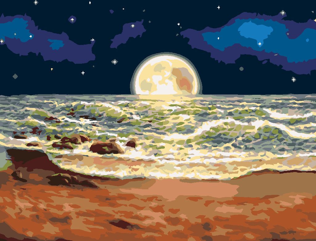 zuty Malování podle čísel - MĚSÍC SCHOVANÝ ZA MOŘEM - Rozměr: 40x50 cm, Rámování: Varianta: vypnuté plátno na rám - obrázek 4