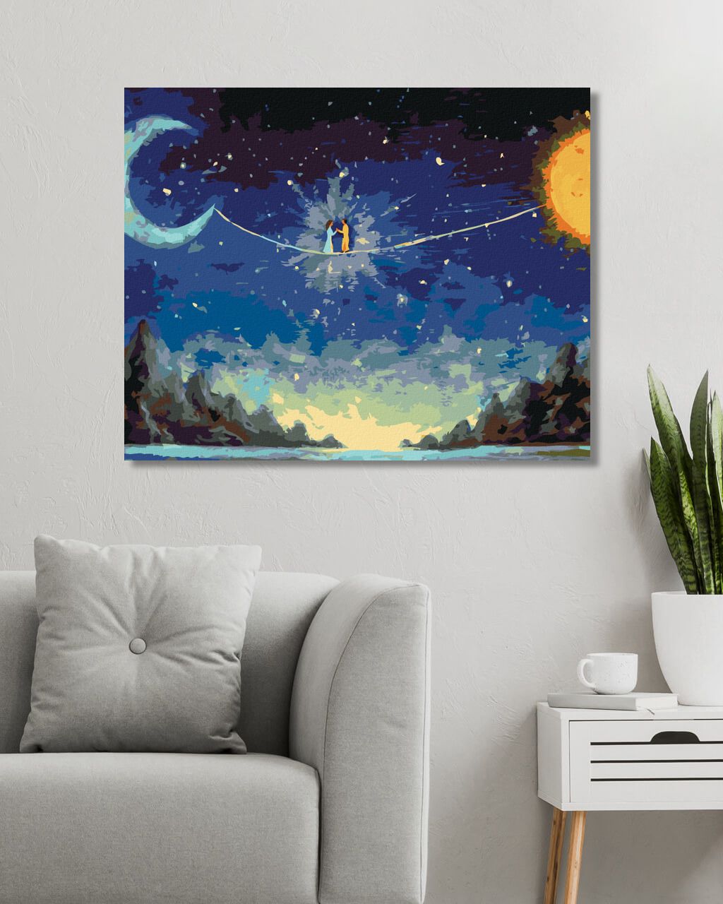 zuty Malování podle čísel - SPOJENÍ MEZI SLUNCEM A MĚSÍCEM - Rozměr: 40x50 cm, Rámování: Varianta: vypnuté plátno na rám - obrázek 10