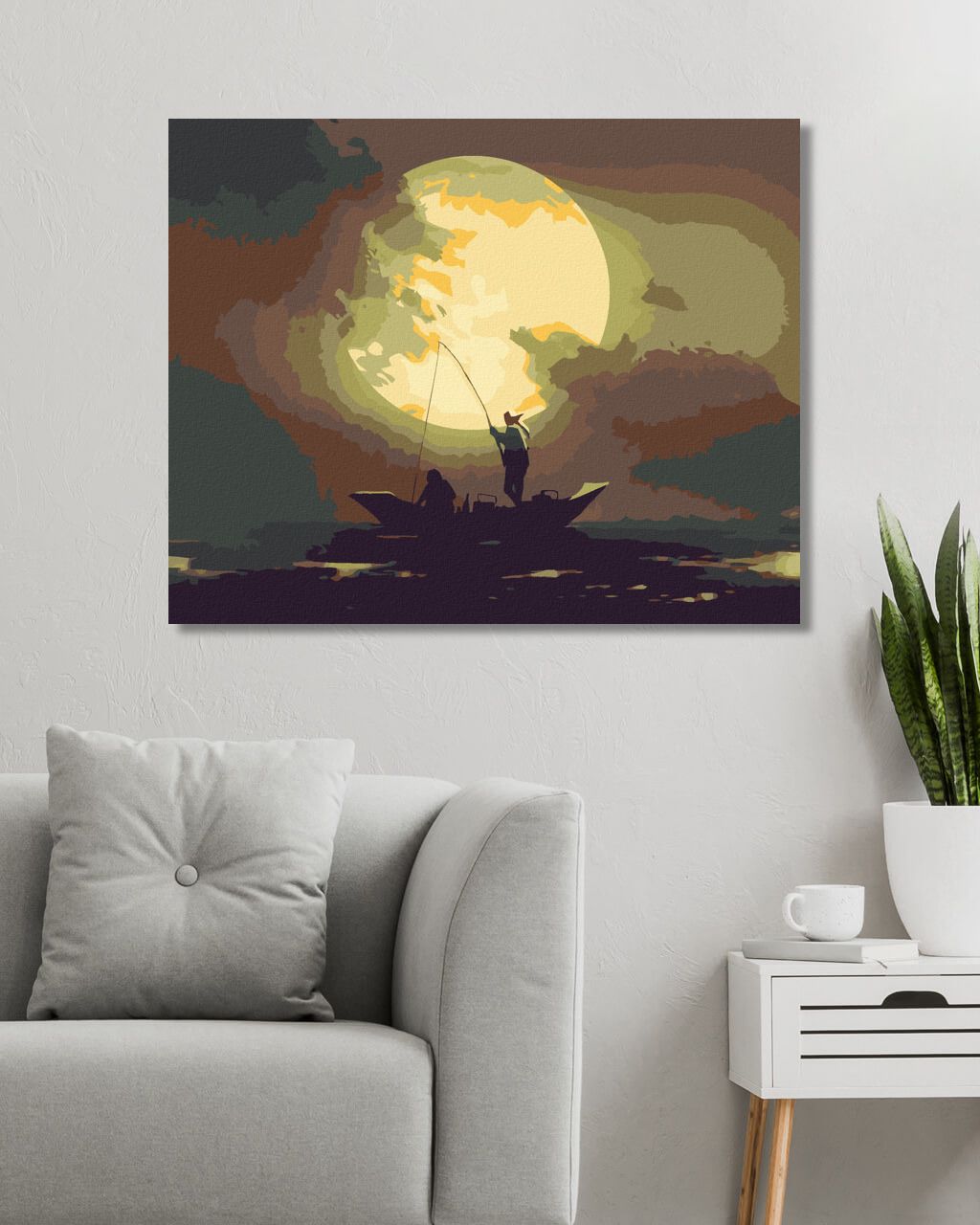 zuty Malování podle čísel - RYBÁŘI CHYTAJÍCÍ RYBY PŘI MĚSÍČNÍM SVITU - Rozměr: 40x50 cm, Rámování: Varianta: vypnuté plátno na rám - obrázek 4