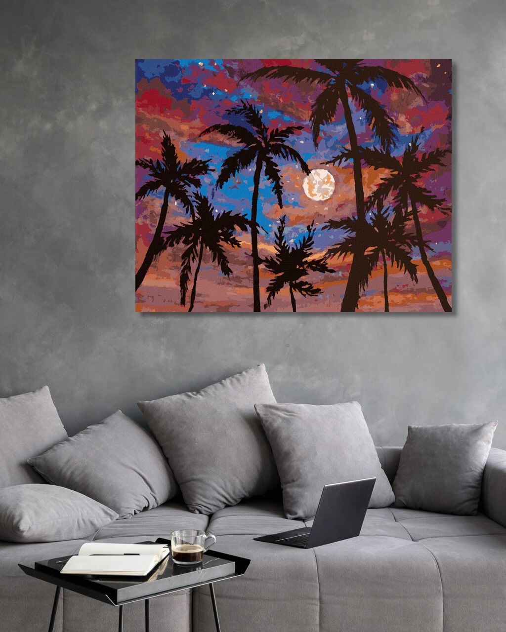 zuty Malování podle čísel - MĚSÍC MEZI PALMAMI - Rozměr: 40x50 cm, Rámování: Varianta: vypnuté plátno na rám - obrázek 8