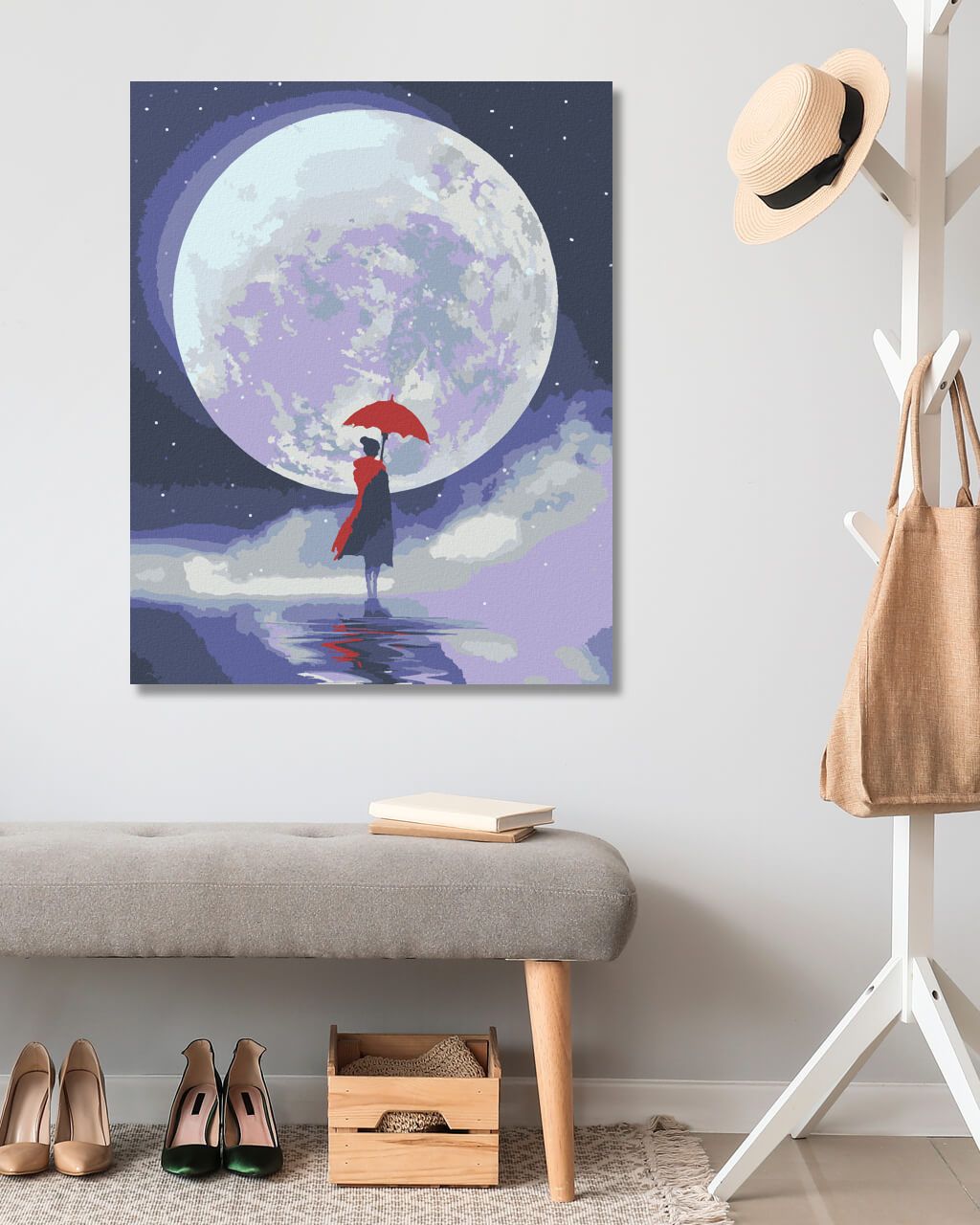 zuty Malování podle čísel - ŽENA STOJÍCÍ S DEŠTNÍKEM PROTI ÚPLŇKU - Rozměr: 40x50 cm, Rámování: Varianta: vypnuté plátno na rám - obrázek 8