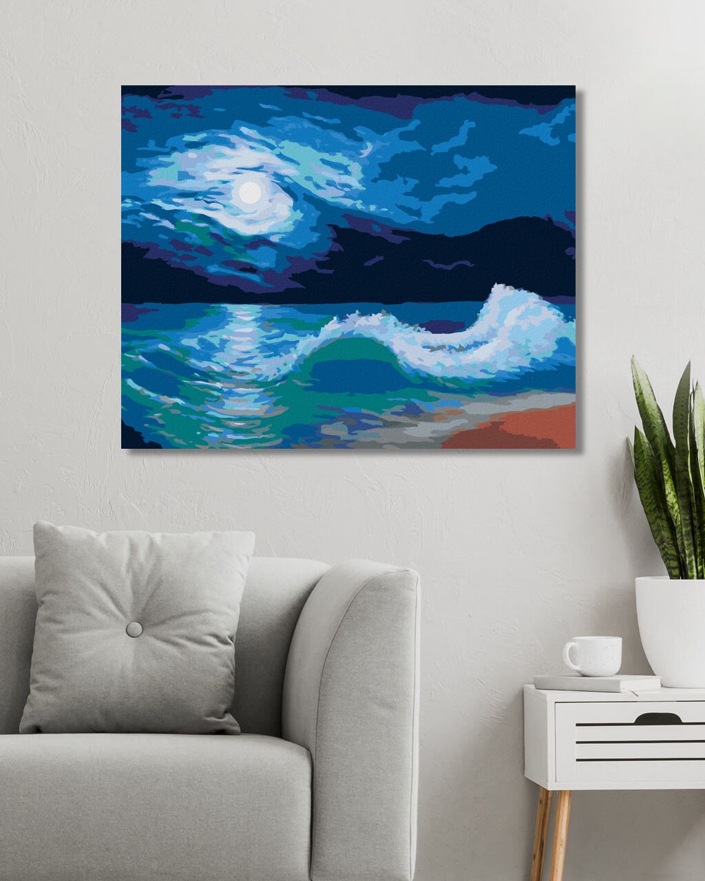 zuty Malování podle čísel - MOŘSKÁ KRAJINA S MĚSÍČNÍM SVITEM - Rozměr: 40x50 cm, Rámování: Varianta: vypnuté plátno na rám - obrázek 2