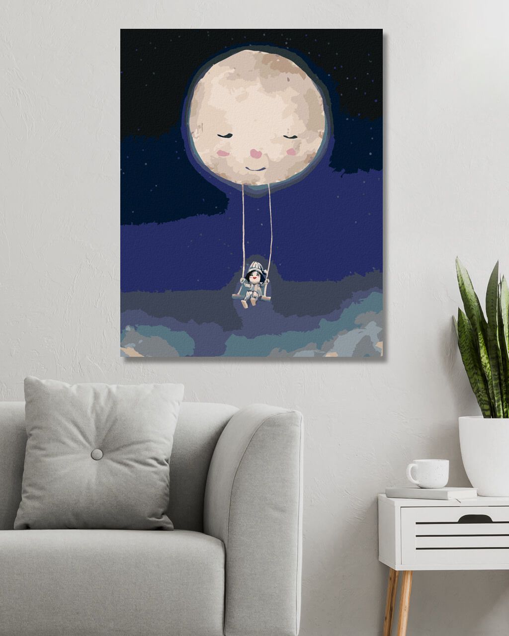 zuty Malování podle čísel - DÍVKA HOUPAJÍCÍ SE NA MĚSÍCI - Rozměr: 40x50 cm, Rámování: Varianta: vypnuté plátno na rám - obrázek 5