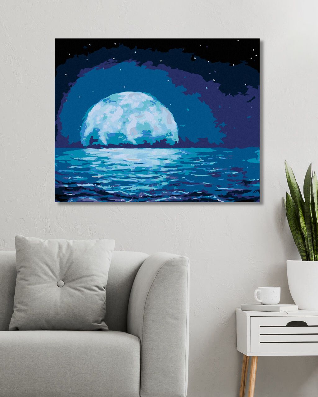zuty Malování podle čísel - MĚSÍC ODRÁŽEJÍCÍ SE V MOŘSKÝCH VLNÁCH - Rozměr: 40x50 cm, Rámování: Varianta: vypnuté plátno na rám - obrázek 3