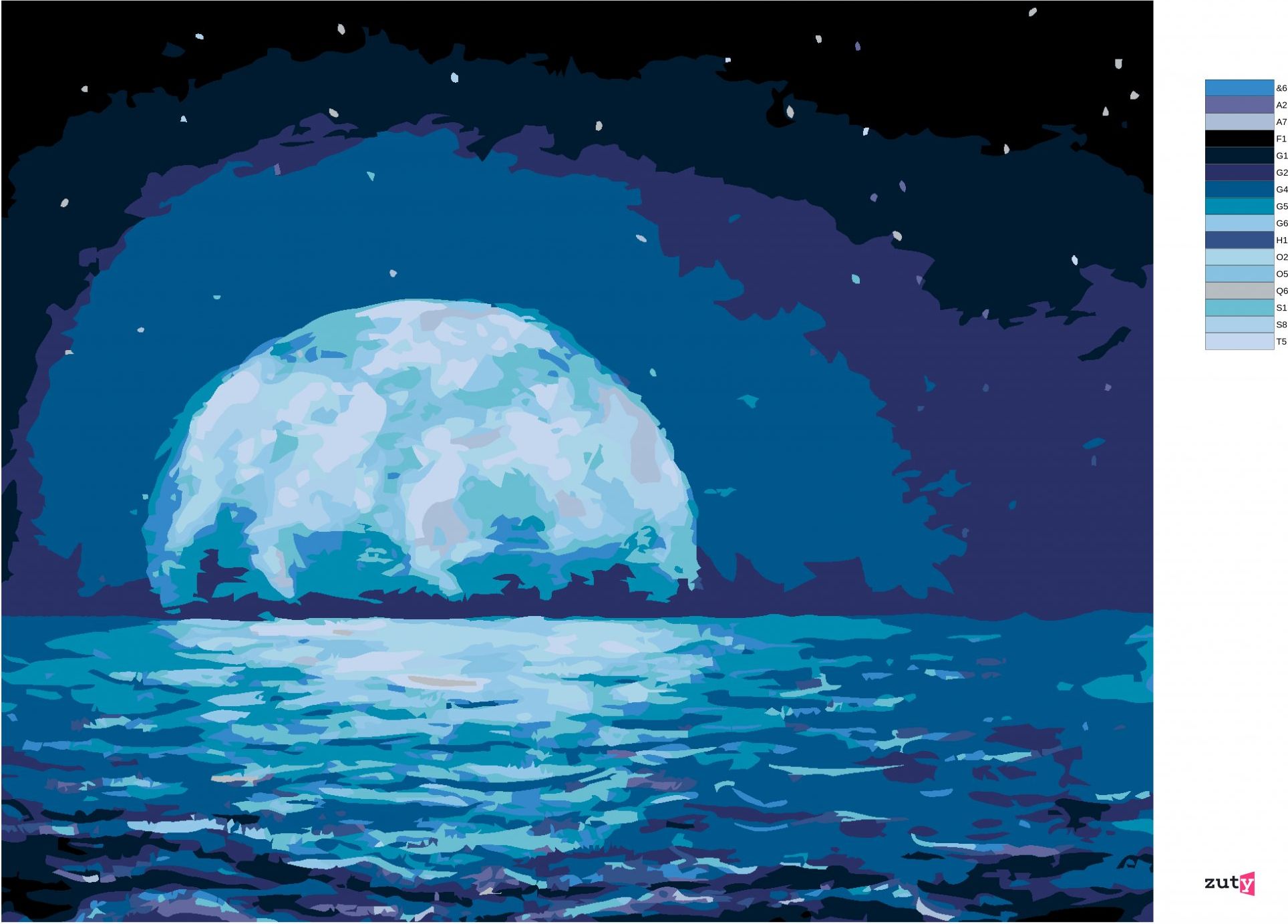 zuty Malování podle čísel - MĚSÍC ODRÁŽEJÍCÍ SE V MOŘSKÝCH VLNÁCH - Rozměr: 40x50 cm, Rámování: Varianta: vypnuté plátno na rám - obrázek 9