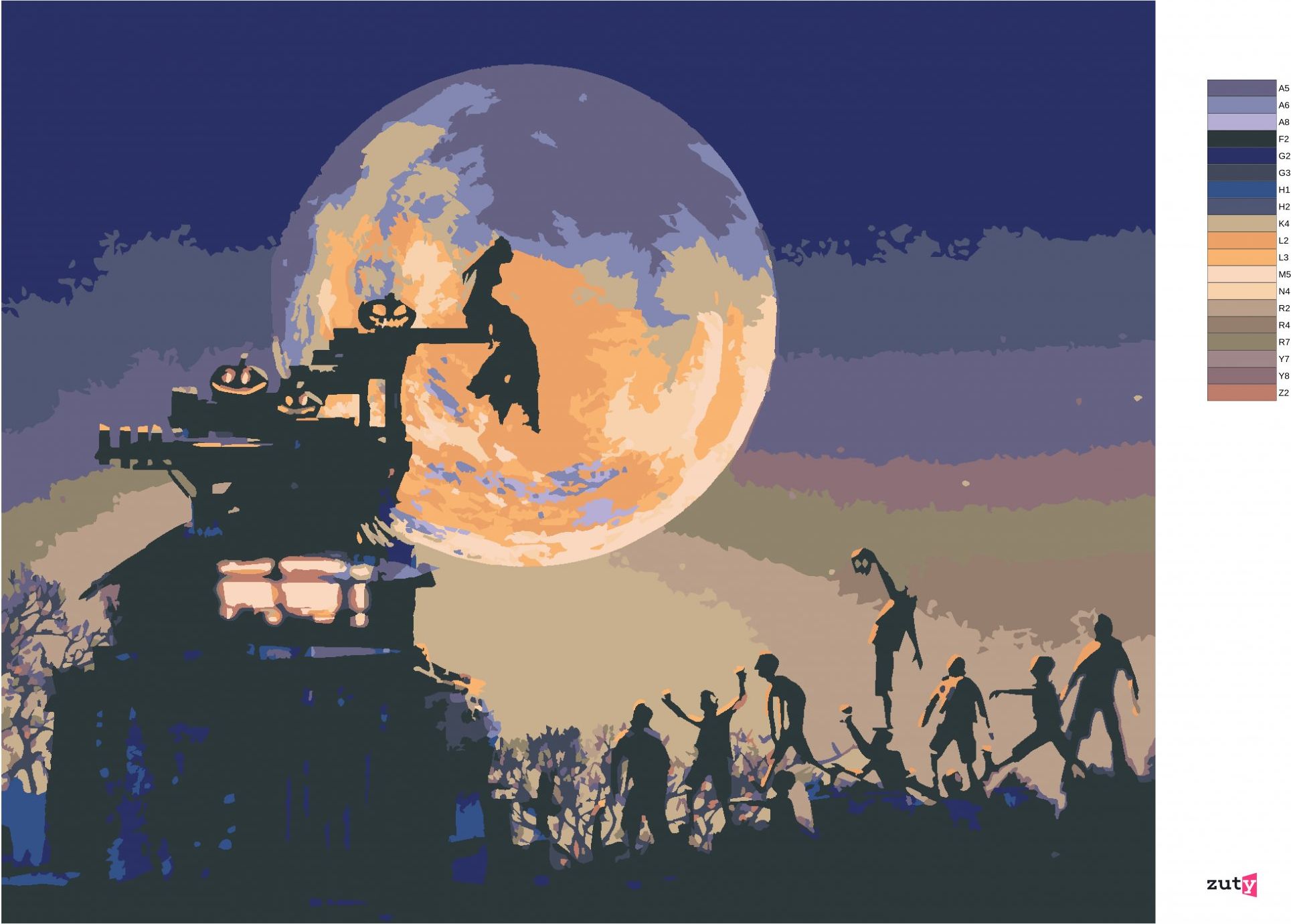 zuty Malování podle čísel - HALLOWEEN PŘI ÚPLŃKU MĚSÍCE - Rozměr: 40x50 cm, Rámování: Varianta: bez rámu a bez vypnutí plátna - obrázek 9