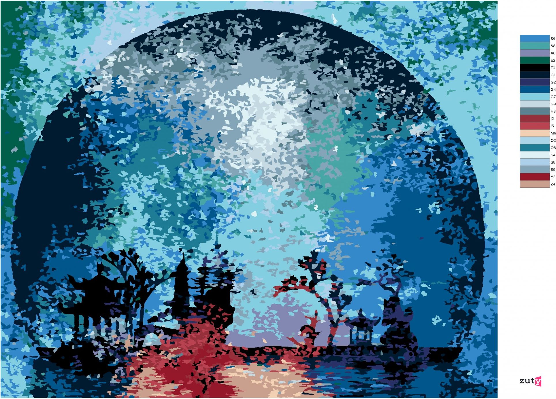 zuty Malování podle čísel - BAREVNÁ SILUETA MĚSÍCE - Rozměr: 40x50 cm, Rámování: Varianta: vypnuté plátno na rám - obrázek 8