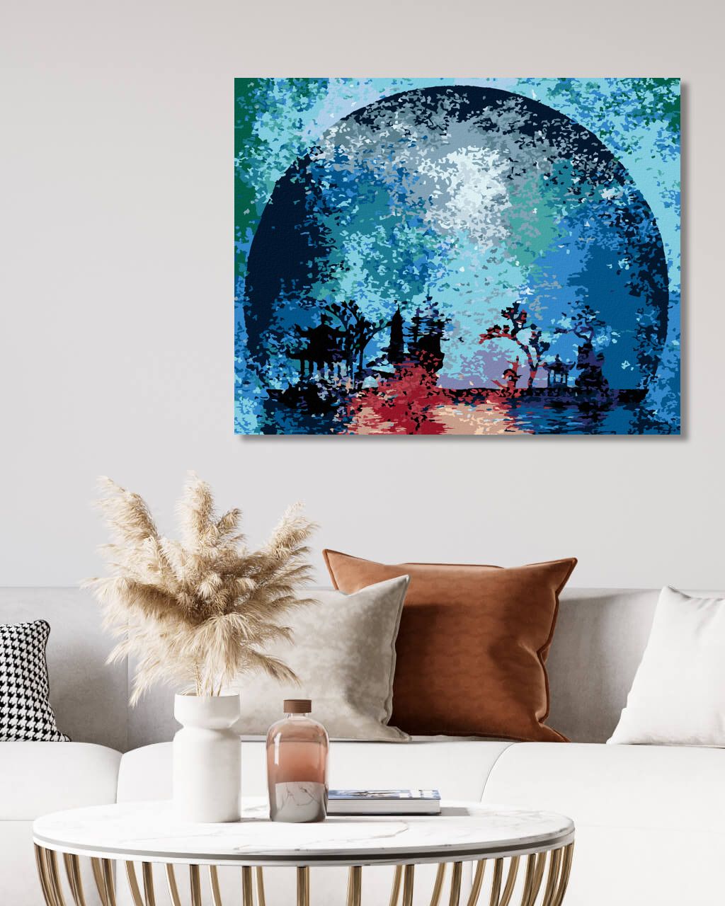 zuty Malování podle čísel - BAREVNÁ SILUETA MĚSÍCE - Rozměr: 40x50 cm, Rámování: Varianta: vypnuté plátno na rám - obrázek 9