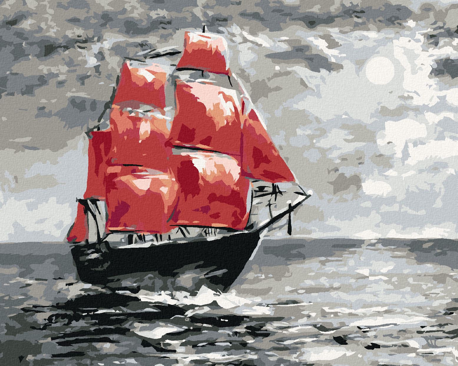zuty Malování podle čísel - MĚSÍČNÍ SVIT A PLACHETNICE NA MOŘI - Rozměr: 40x50 cm, Rámování: Varianta: vypnuté plátno na rám - obrázek 1