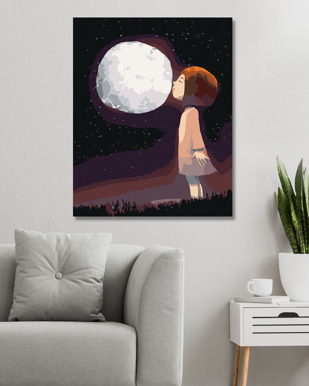 zuty Malování podle čísel - DÍVKA LÍBAJÍCÍ MĚSÍC - Rozměr: 40x50 cm, Rámování: Varianta: vypnuté plátno na rám - obrázek 6