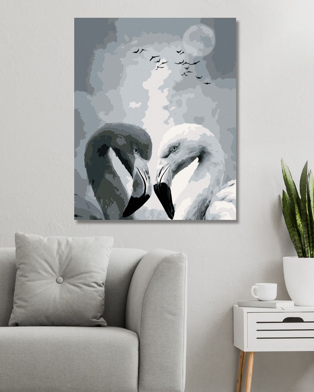 zuty Malování podle čísel - DVA PLAMEŇÁCI POD MĚSÍCEM - Rozměr: 40x50 cm, Rámování: Varianta: bez rámu a bez vypnutí plátna - obrázek 3