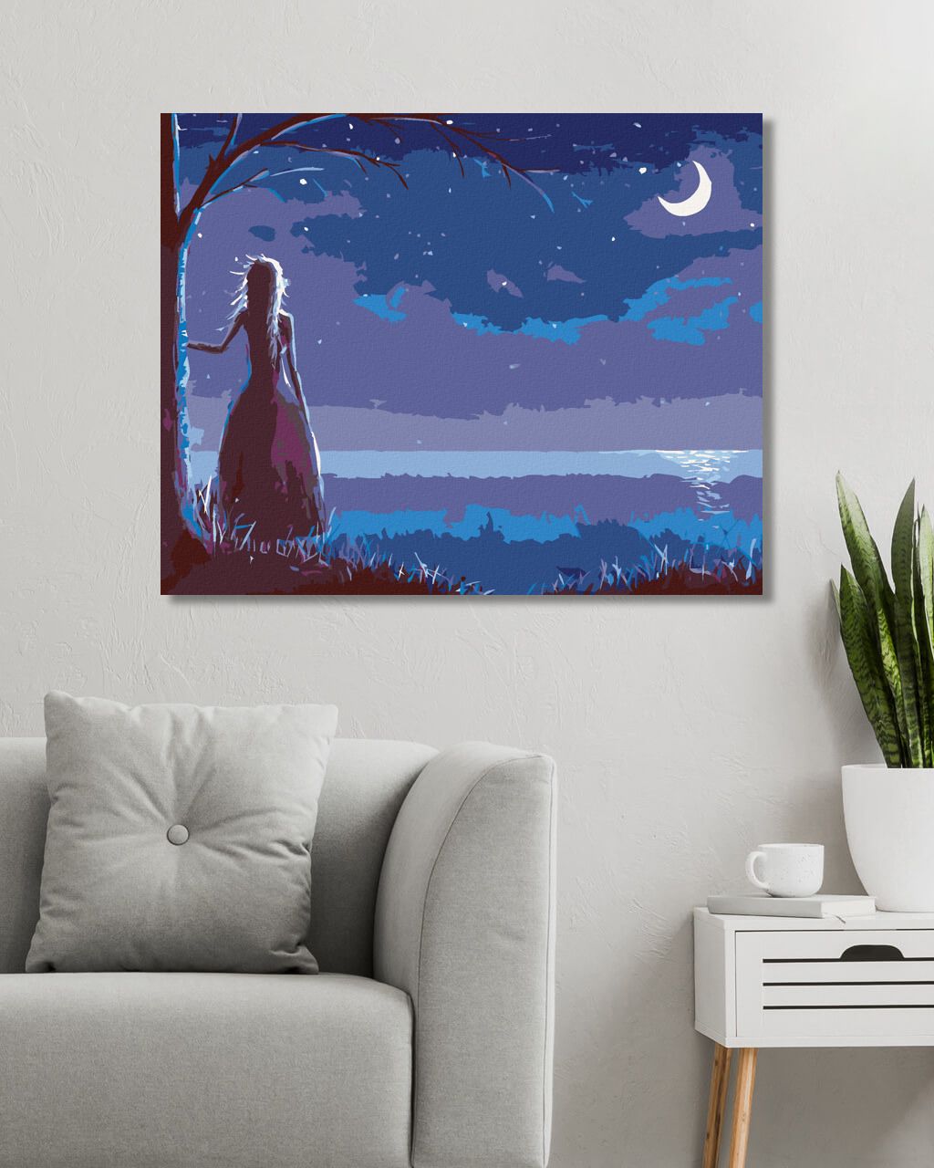 zuty Malování podle čísel - PRINCEZNA DÍVAJÍCÍ SE NA MĚSÍC - Rozměr: 40x50 cm, Rámování: Varianta: vypnuté plátno na rám - obrázek 8