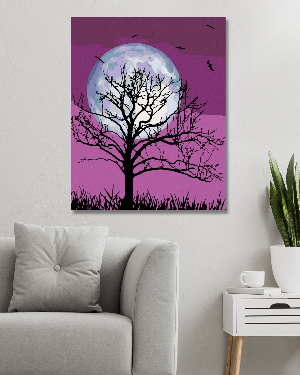 zuty Malování podle čísel - MĚSÍC NA FIALOVÉM NEBI - Rozměr: 40x50 cm, Rámování: Varianta: vypnuté plátno na rám - obrázek 2