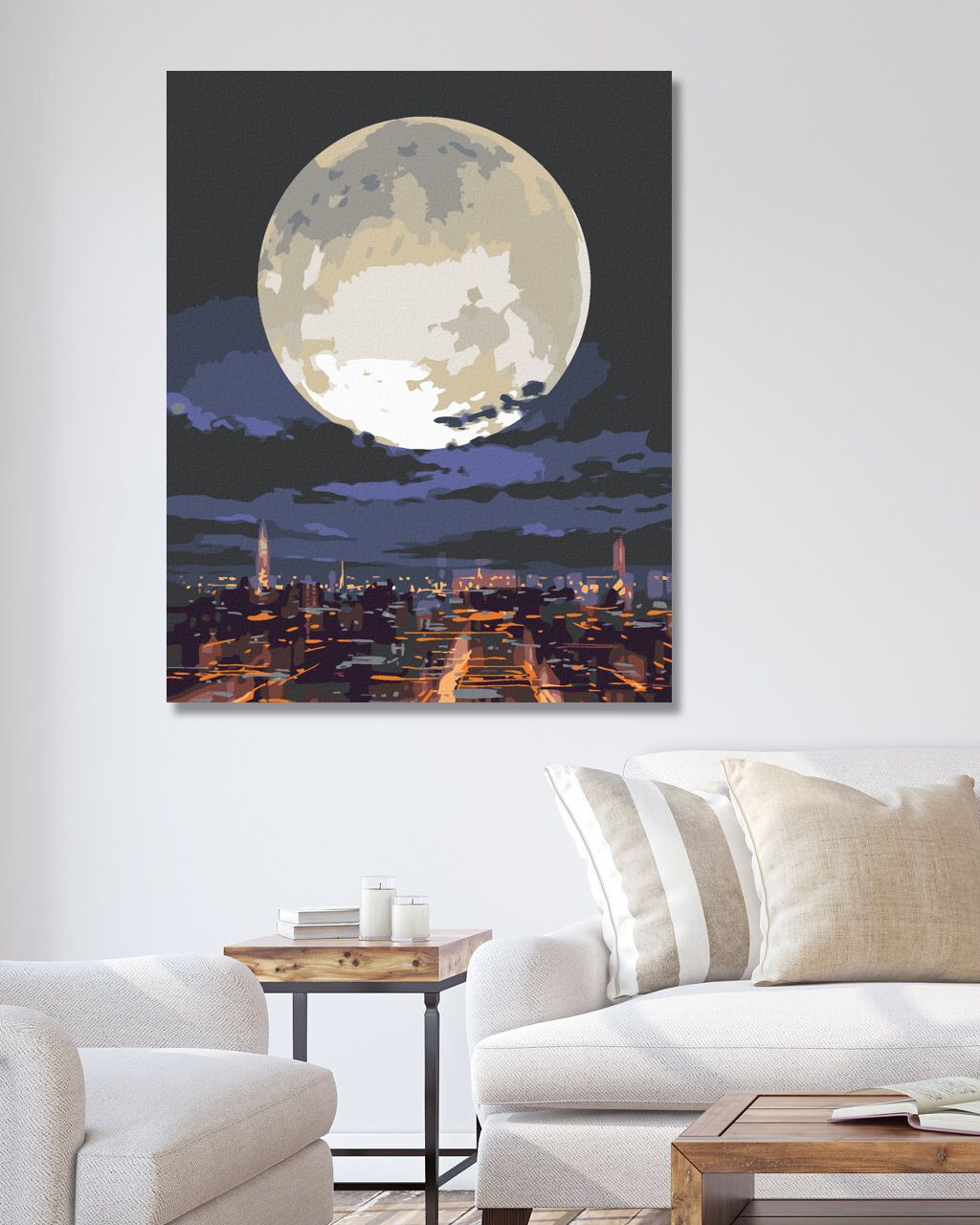 zuty Malování podle čísel - MĚSÍČNÍ SVIT NAD NOČNÍM MĚSTEM - Rozměr: 40x50 cm, Rámování: Varianta: vypnuté plátno na rám - obrázek 6