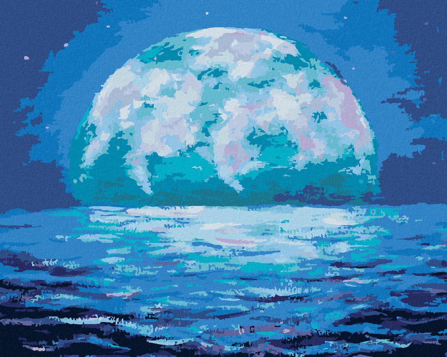zuty Malování podle čísel - MODRÝ ÚSVIT MĚSÍCE - Rozměr: 40x50 cm, Rámování: Varianta: vypnuté plátno na rám - obrázek 1