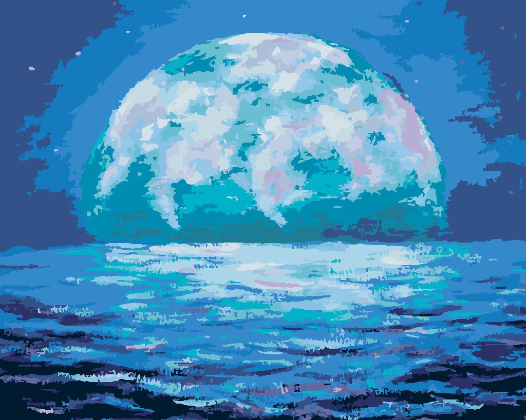 zuty Malování podle čísel - MODRÝ ÚSVIT MĚSÍCE - Rozměr: 40x50 cm, Rámování: Varianta: vypnuté plátno na rám - obrázek 2