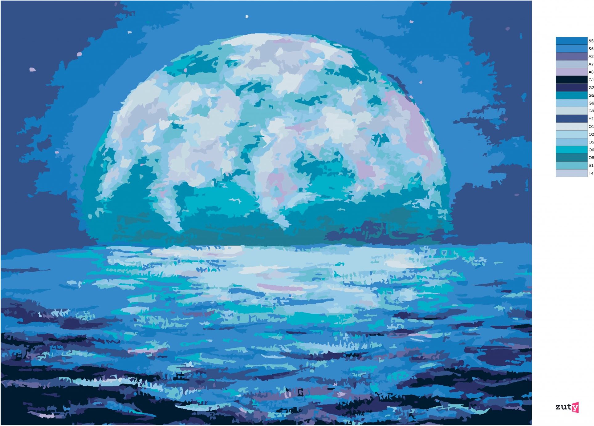 zuty Malování podle čísel - MODRÝ ÚSVIT MĚSÍCE - Rozměr: 40x50 cm, Rámování: Varianta: vypnuté plátno na rám - obrázek 6