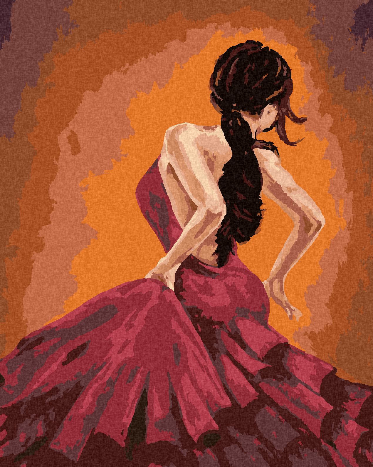 zuty Malování podle čísel - TANEČNICE TANČÍCÍ FLAMENCO - Rozměr: 40x50 cm, Rámování: Varianta: vypnuté plátno na rám - obrázek 1