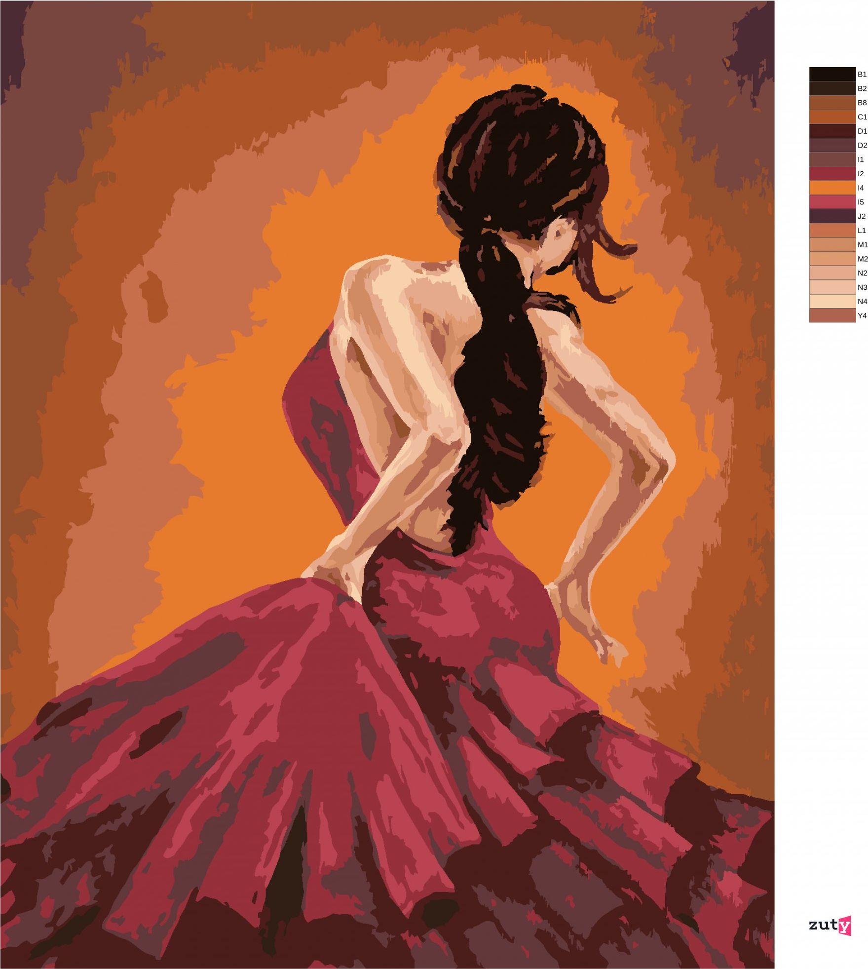 zuty Malování podle čísel - TANEČNICE TANČÍCÍ FLAMENCO - Rozměr: 40x50 cm, Rámování: Varianta: vypnuté plátno na rám - obrázek 3