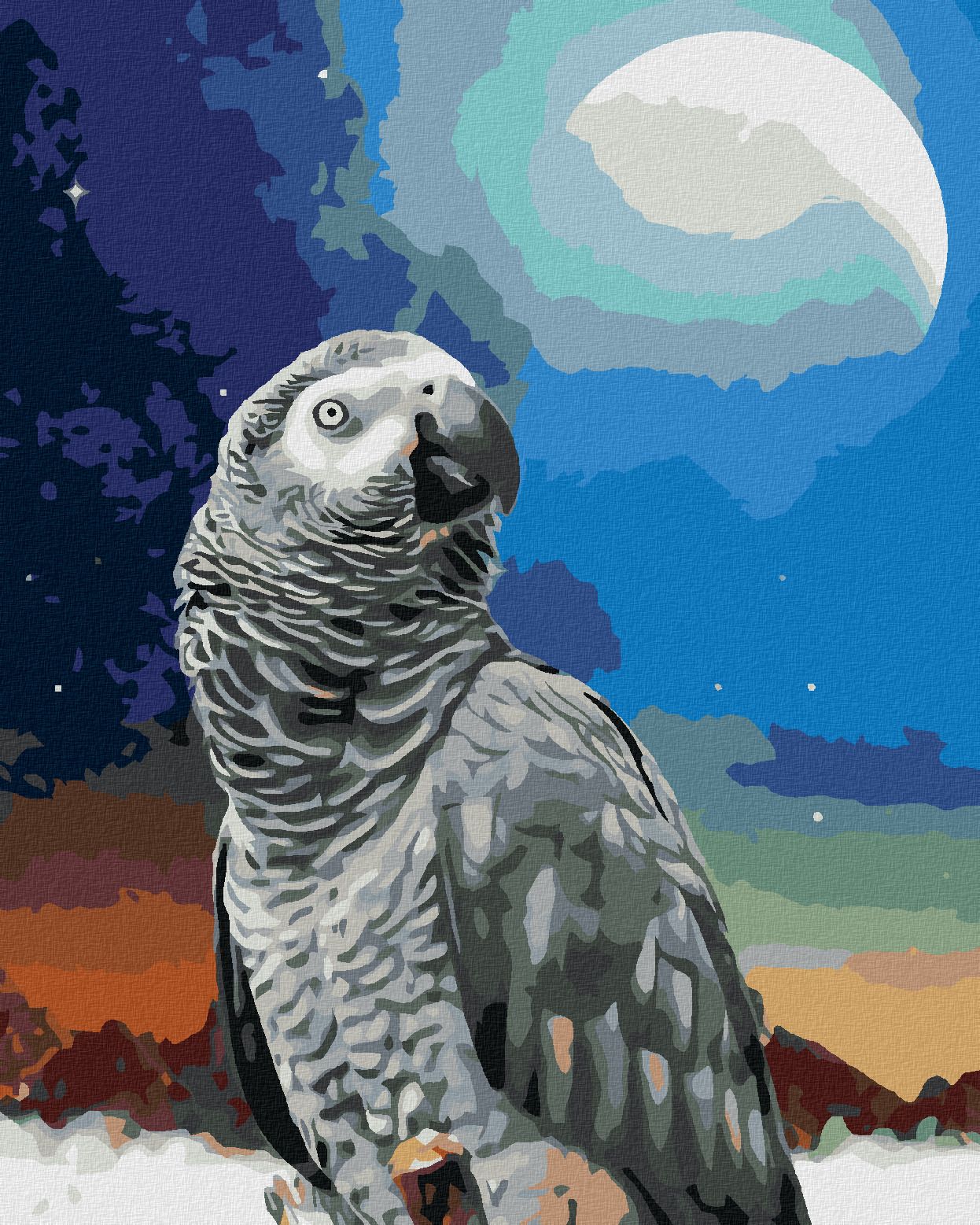 zuty Malování podle čísel - PAPOUŠEK A MĚSÍC - Rozměr: 40x50 cm, Rámování: Varianta: bez rámu a bez vypnutí plátna - obrázek 1