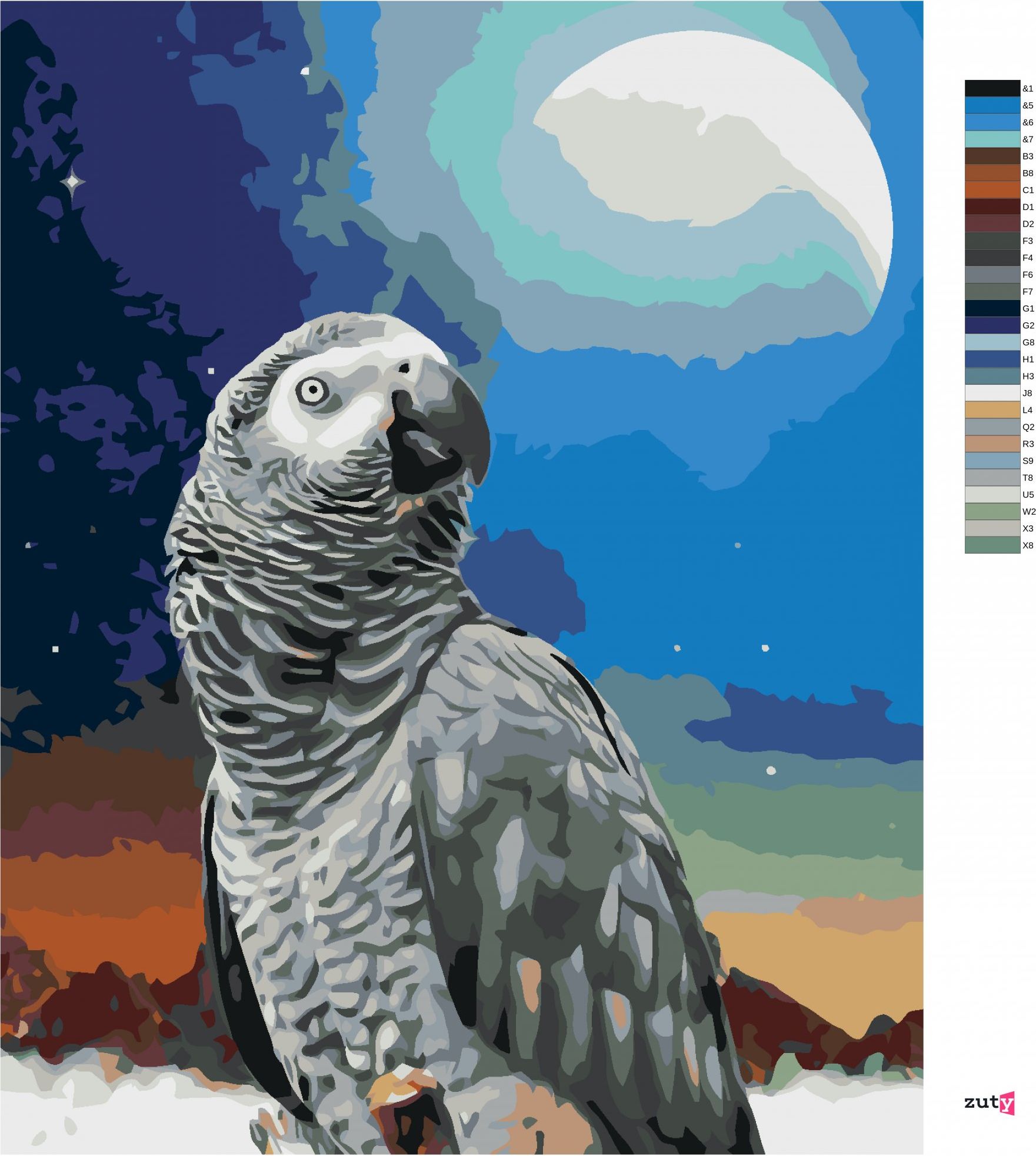 zuty Malování podle čísel - PAPOUŠEK A MĚSÍC - Rozměr: 40x50 cm, Rámování: Varianta: bez rámu a bez vypnutí plátna - obrázek 8