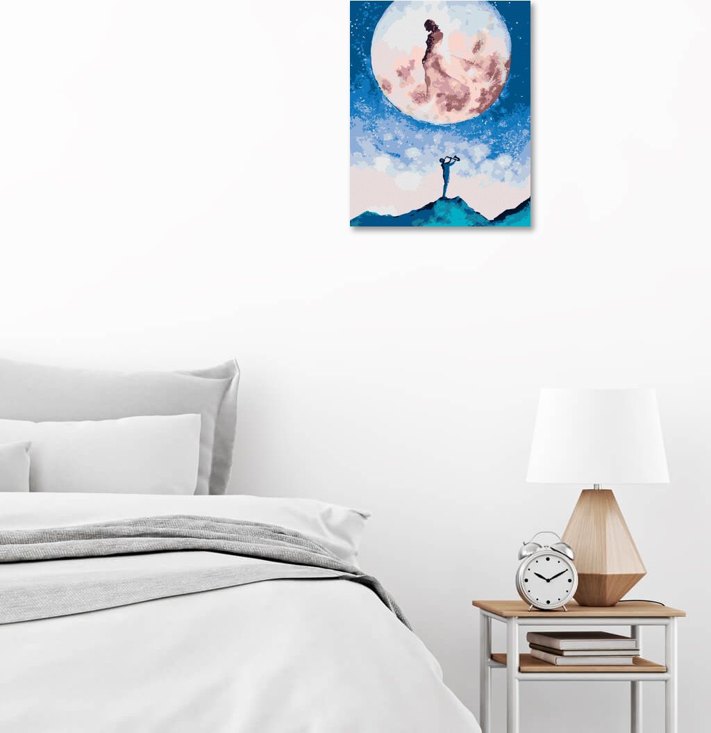zuty Malování podle čísel - MLADÍK HUDBOU DODÁVÁ BOHYNI NA MĚSÍCI SVOU NÁKLONNOST - Rozměr: 40x50 cm, Rámování: Varianta: vypnuté plátno na rám - obrázek 9