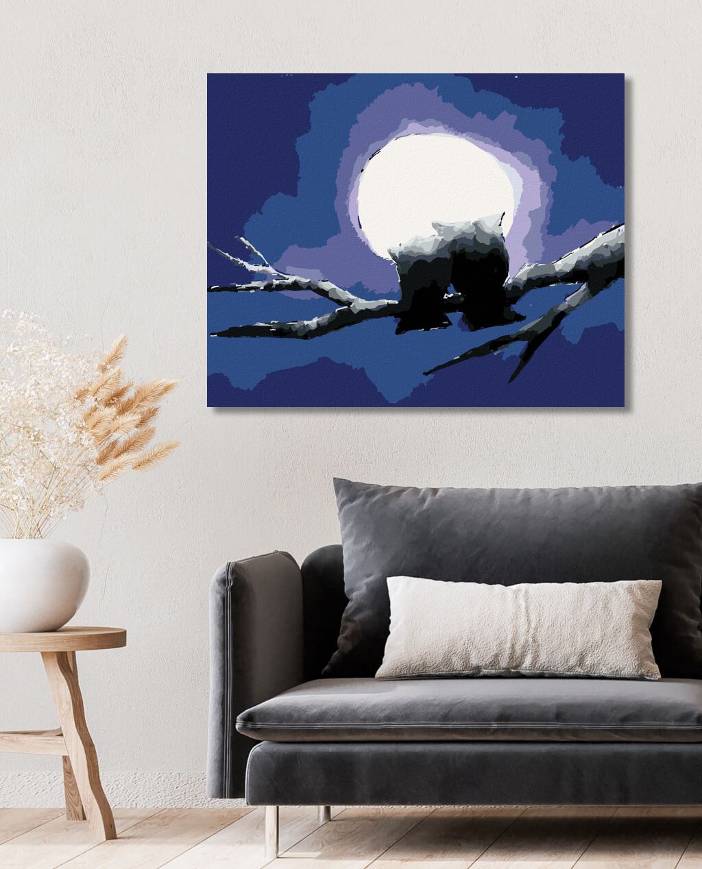 zuty Malování podle čísel - DVĚ SOVY A ZÁŘÍCÍ MĚSÍC - Rozměr: 40x50 cm, Rámování: Varianta: bez rámu a bez vypnutí plátna - obrázek 6